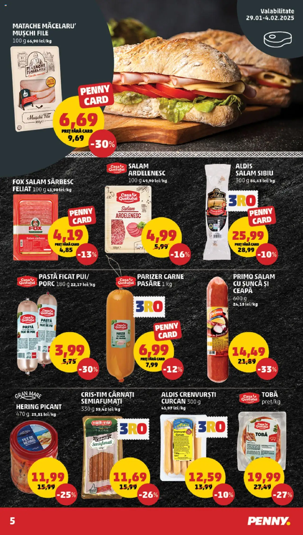 Catalog PENNY Market 29 Ianuarie - 4 Februarie 2025 | Pagina 5 | Produse: Crenvurști, Șuncă, Parizer, Cârnați
