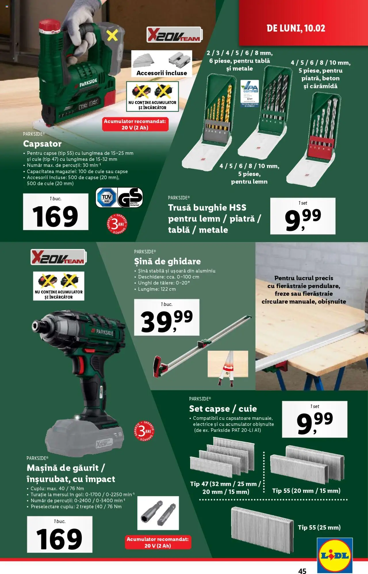 Catalog LIDL 10 - 16 Februarie 2025 | Pagina 45 | Produse: Mașină de găurit, Încărcător, Pat, Tablă