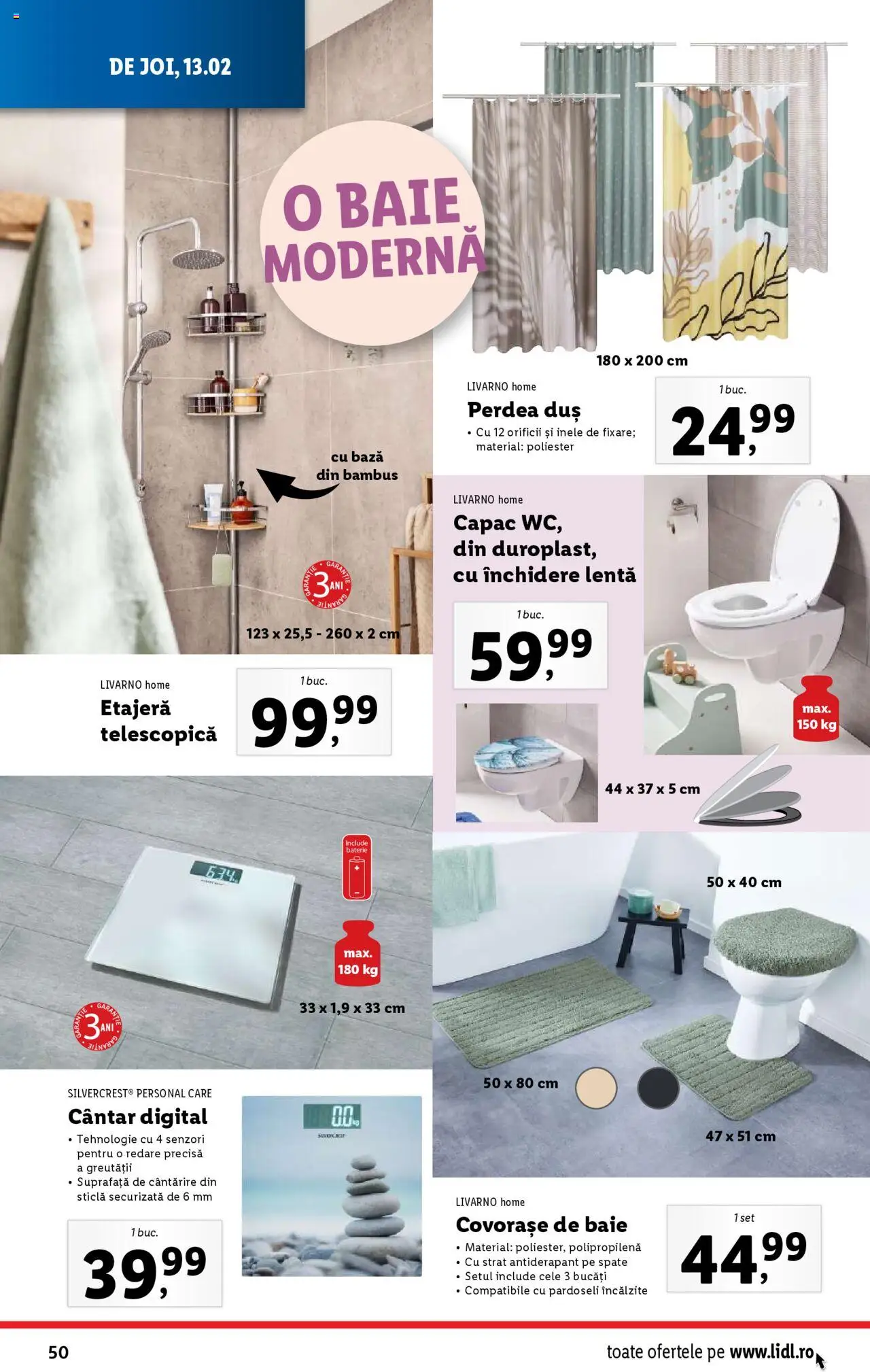 Catalog LIDL 10 - 16 Februarie 2025 | Pagina 50 | Produse: Cântar, Baterie, Duș, Perdea