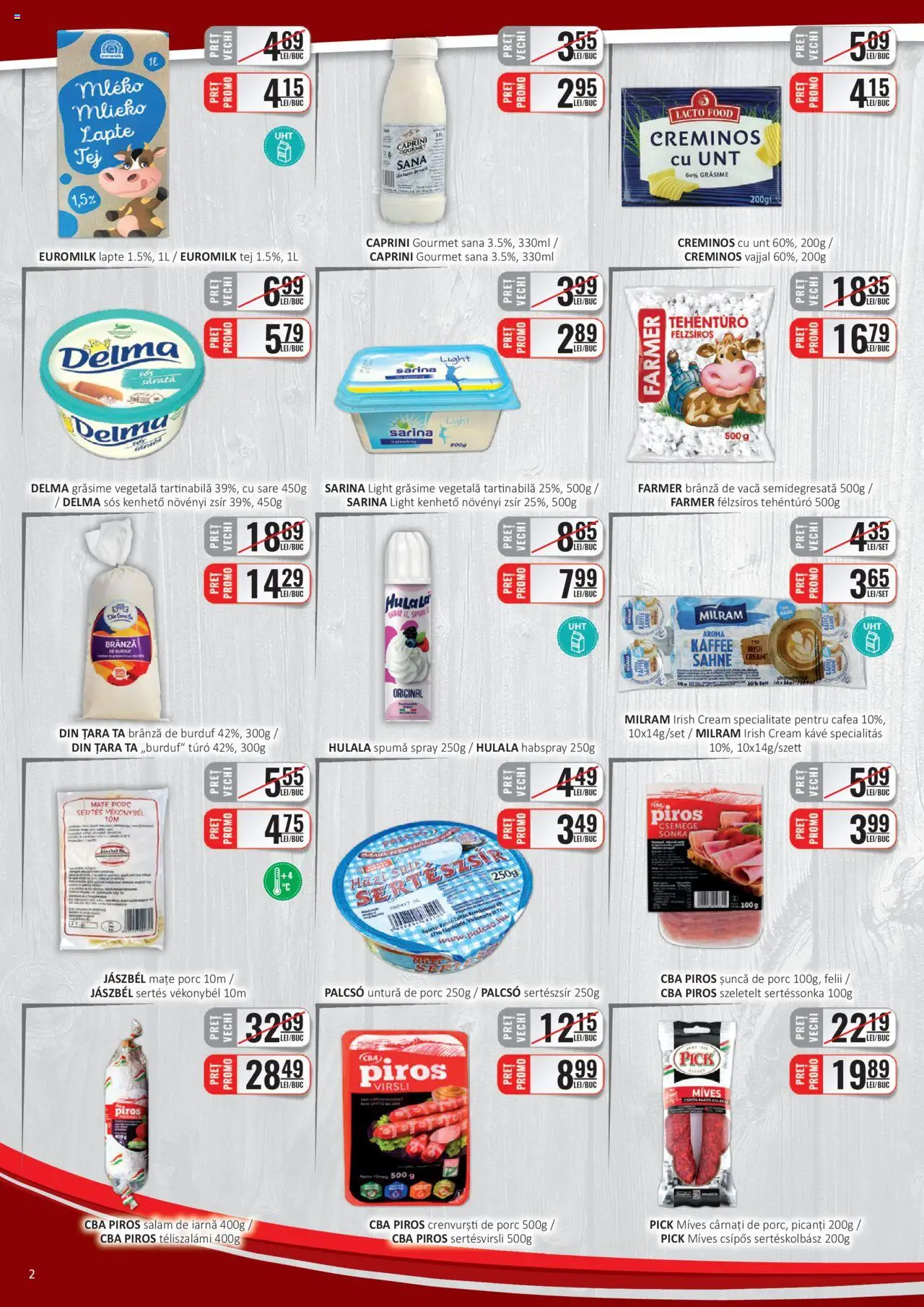 Catalog CBA 1 - 15 Februarie 2025 | Pagina 2 | Produse: Crenvurști, Lapte, Brânză, Șuncă