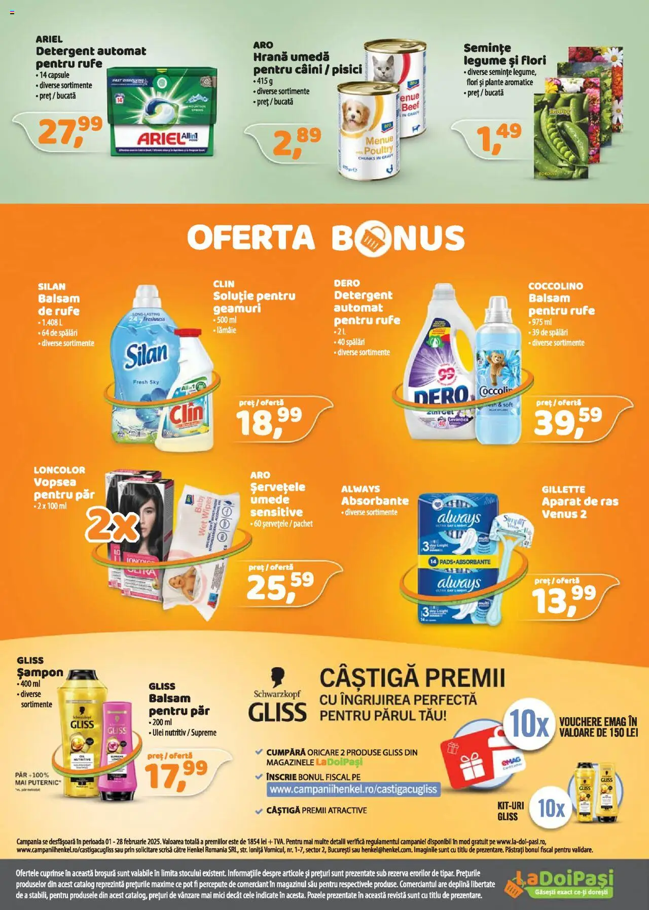 Catalog La Doi Pași 3 - 28 Februarie 2025 | Pagina 4 | Produse: Detergent, Balsam de rufe, Absorbante, Legume