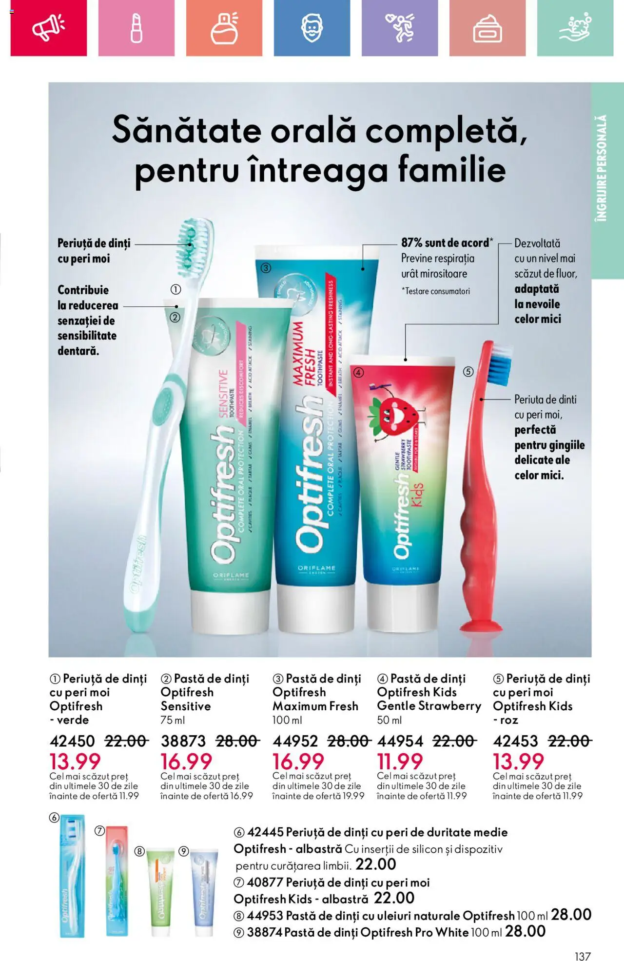Catalog Oriflame 2 - 22 Martie 2025 | Pagina 137 | Produse: Mici, Pastă de dinți, Periuță de dinți