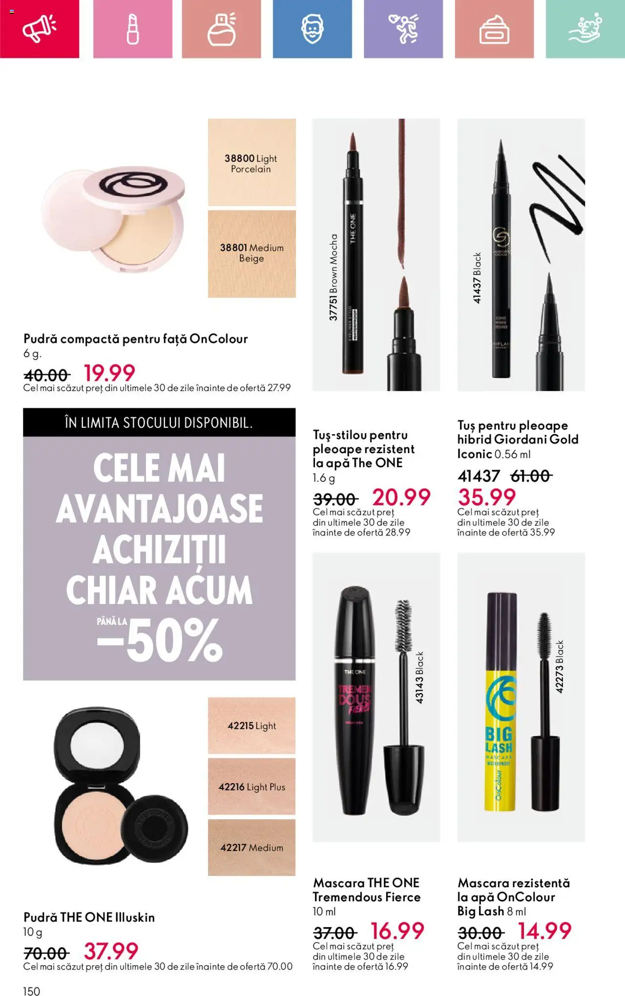 Catalog Oriflame 2 - 22 Martie 2025 | Pagina 150 | Produse: Pudră, Mascara, Apă