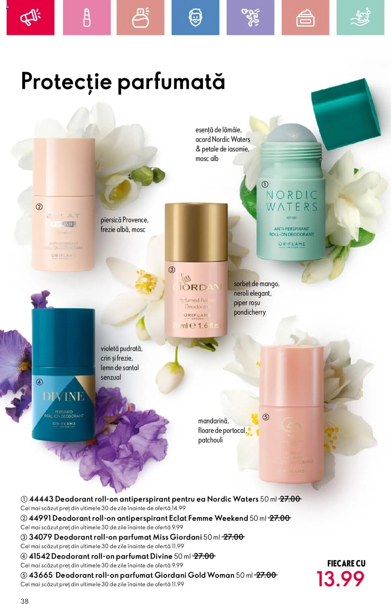 Catalog Oriflame 2 - 22 Martie 2025 | Pagina 38 | Produse: Piersică, Deodorant, Antiperspirant, Piper