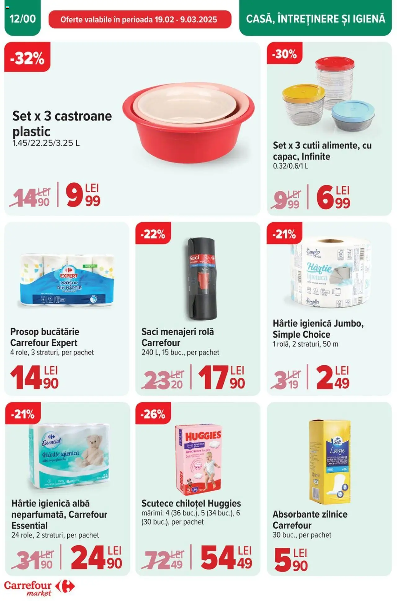 Catalog Carrefour 19 - 25 Februarie 2025 | Pagina 12 | Produse: Saci menajeri, Bucătărie, Absorbante, Scutece