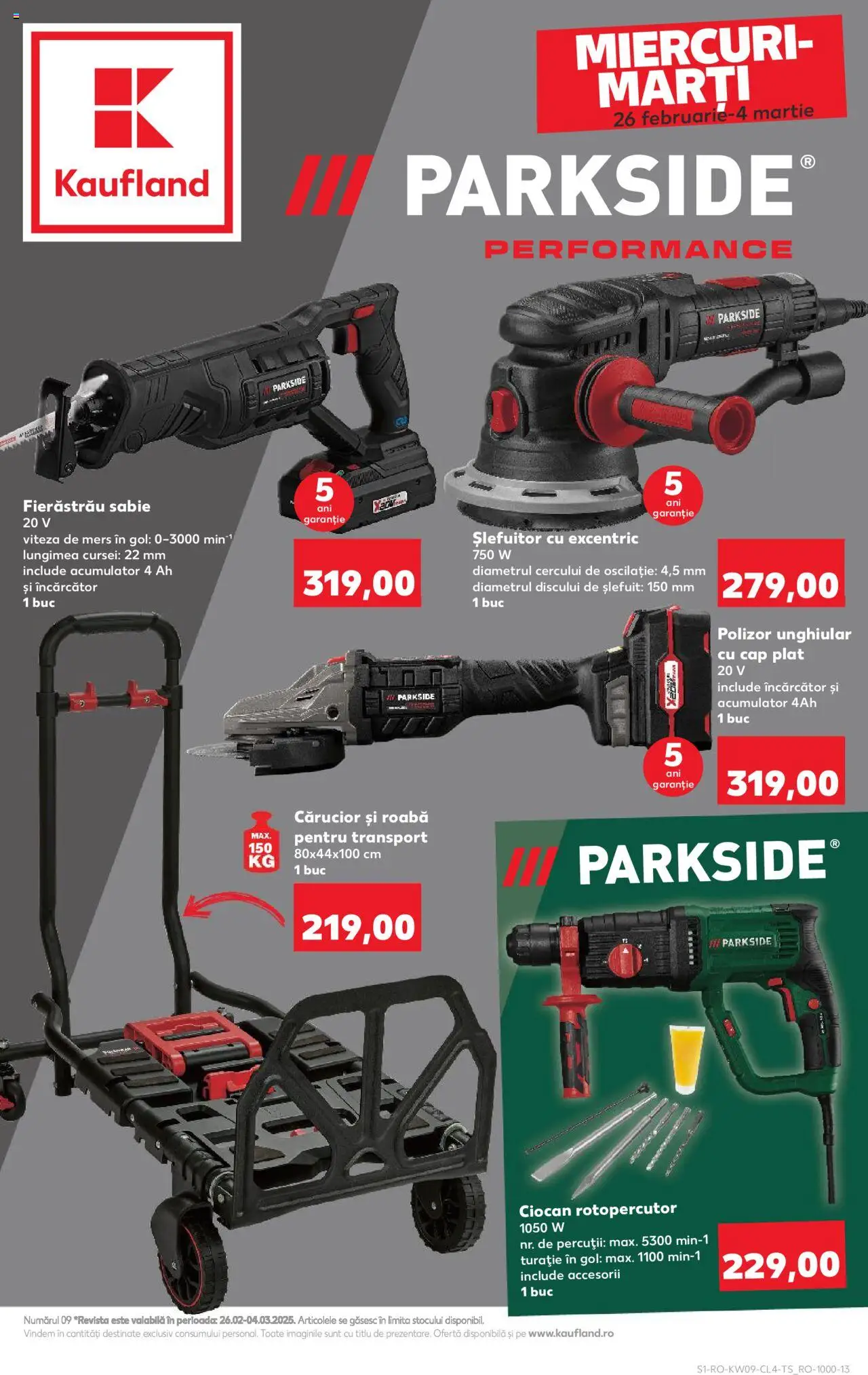 Catalog Kaufland 26 Februarie - 4 Martie 2025 | Pagina 1 | Produse: Încărcător, Ciocan rotopercutor, Polizor, Roabă