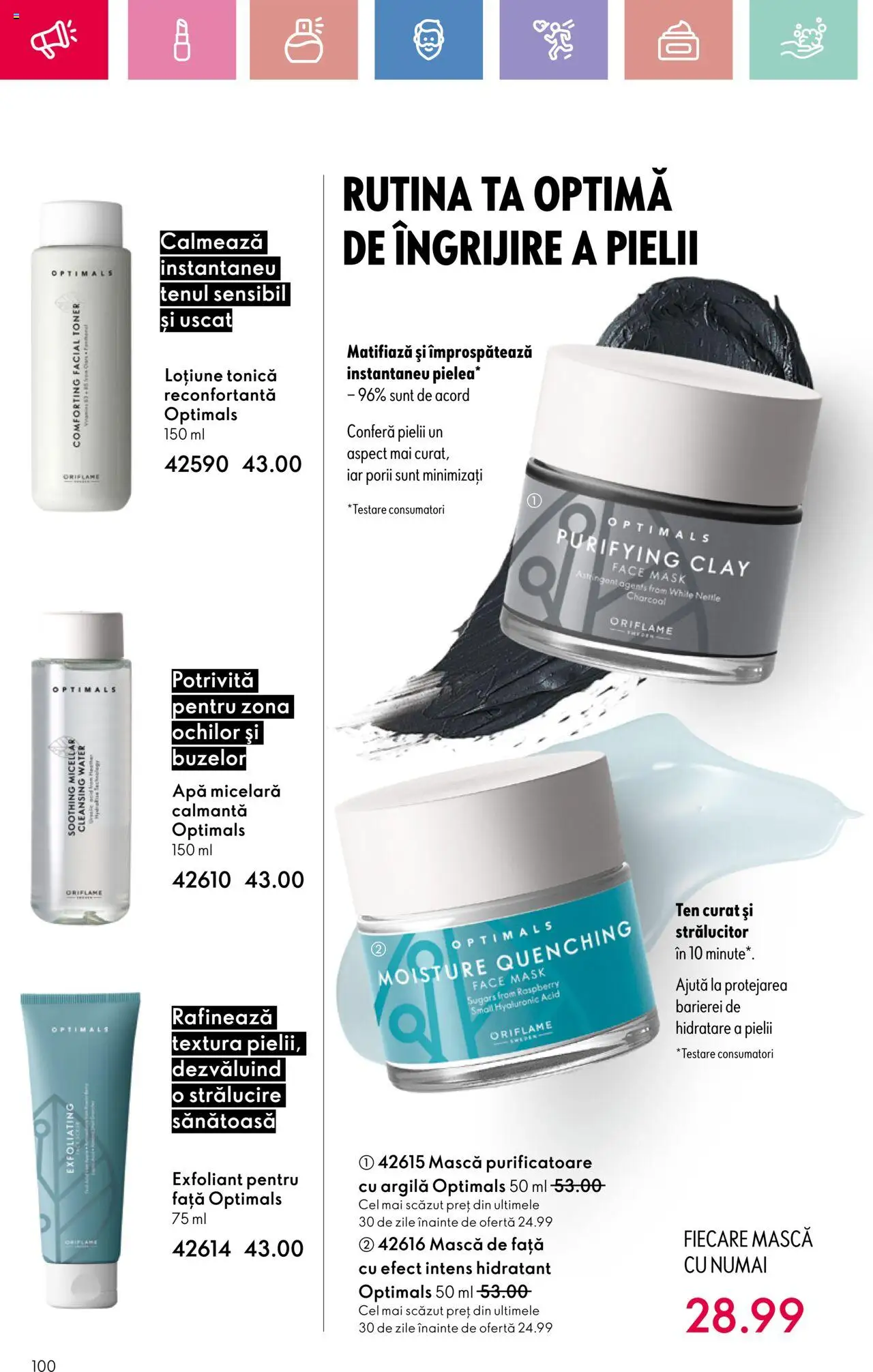 Catalog Oriflame 23 Martie - 12 Aprilie 2025 | Pagina 100 | Produse: Loțiune tonică, Exfoliant, Toner, Apă micelară