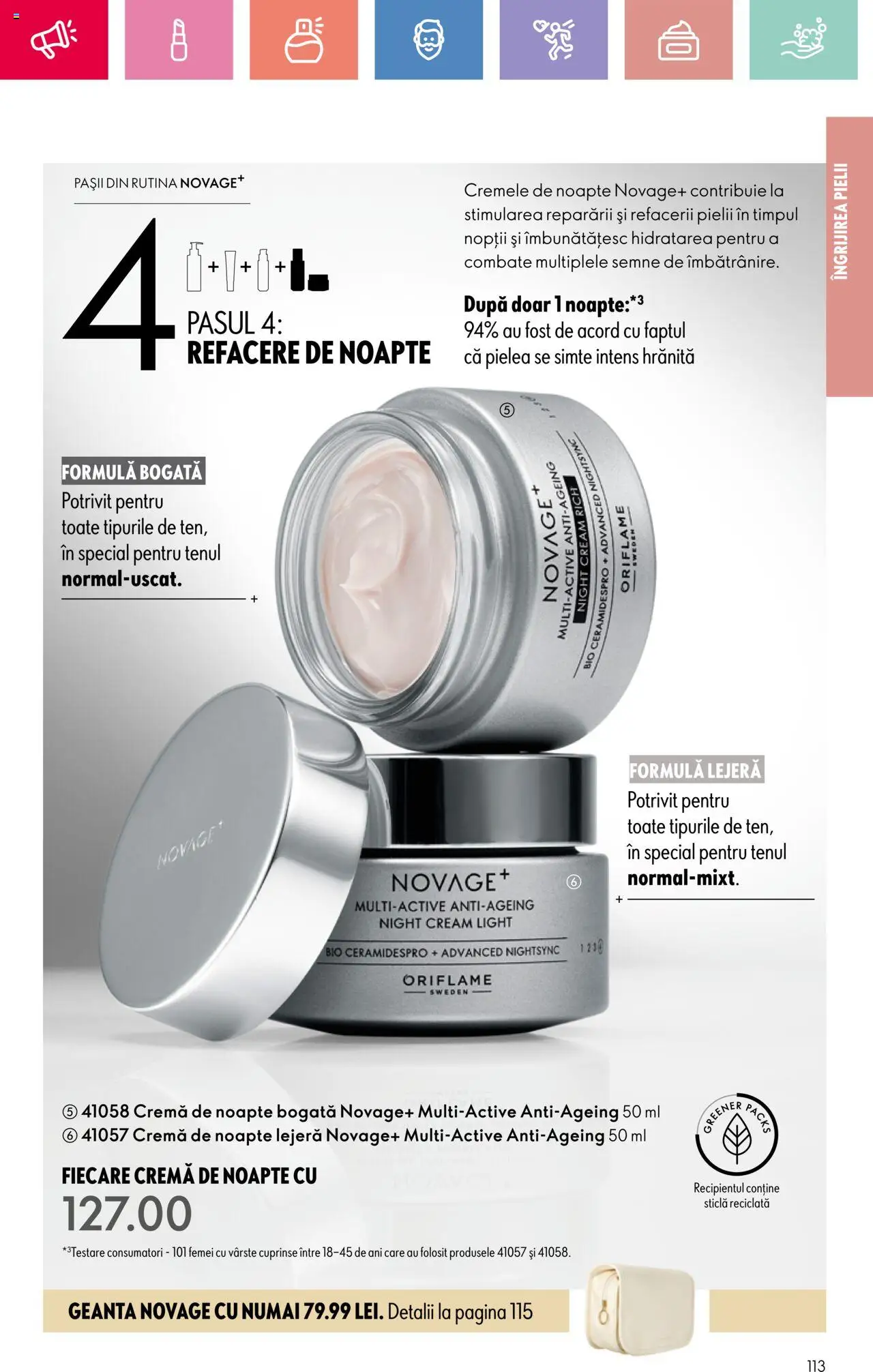 Catalog Oriflame 23 Martie - 12 Aprilie 2025 | Pagina 113 | Produse: Şerit ödül, Cremă de noapte, Geantă, Cremă