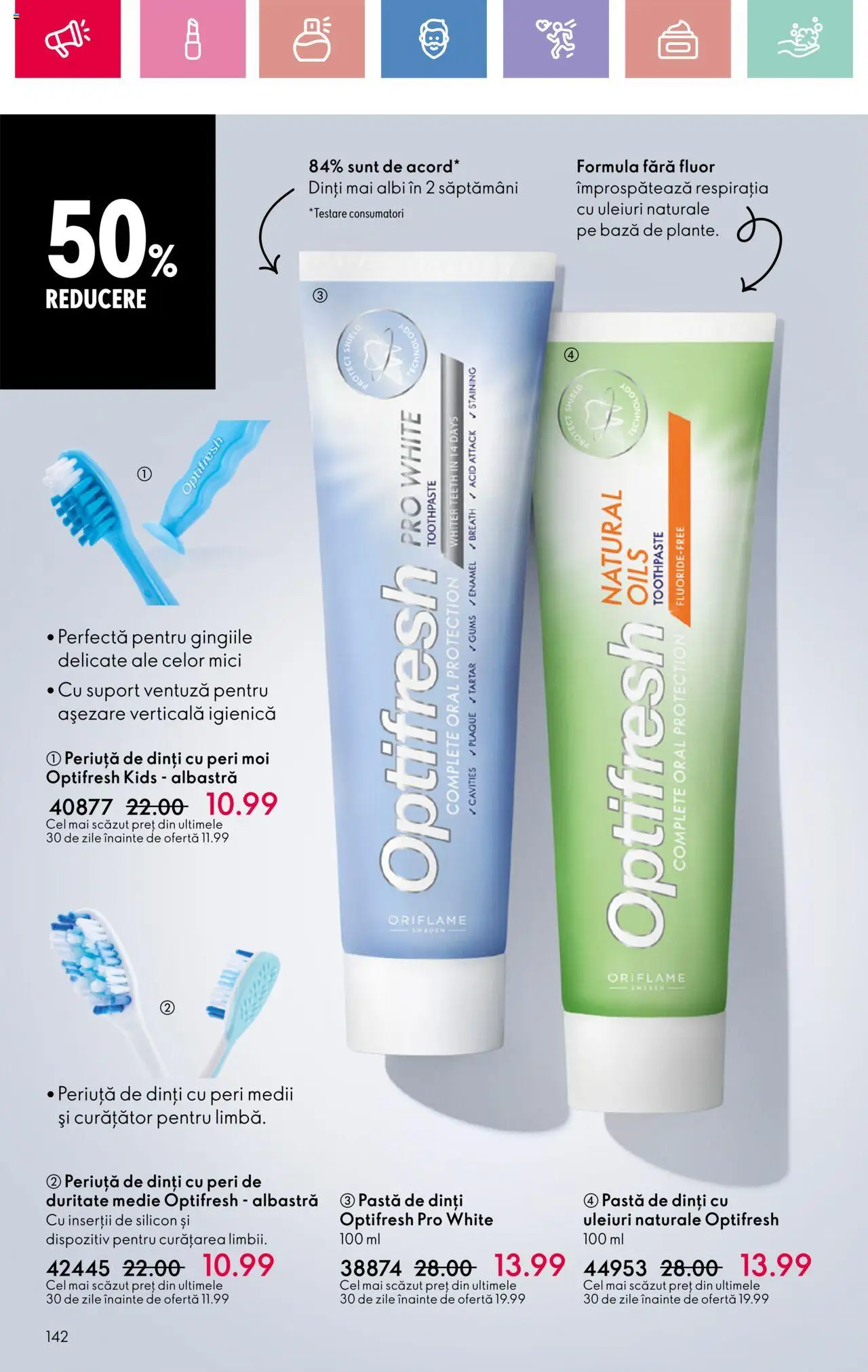 Catalog Oriflame 23 Martie - 12 Aprilie 2025 | Pagina 142 | Produse: Mici, Pastă de dinți, Periuță de dinți