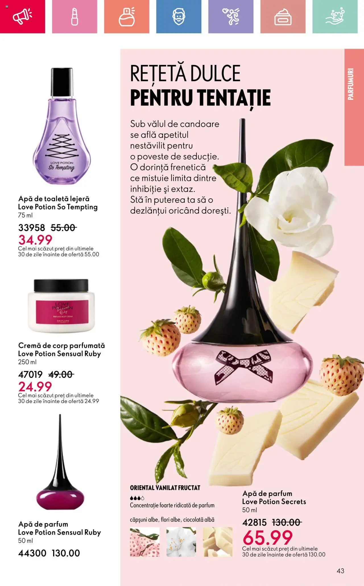 Catalog Oriflame 23 Martie - 12 Aprilie 2025 | Pagina 43 | Produse: Toaletă, Parfum, Apă de toaletă, Ciocolată