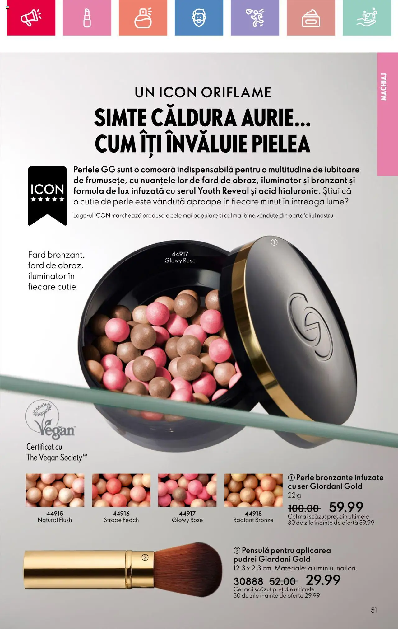 Catalog Oriflame 23 Martie - 12 Aprilie 2025 | Pagina 51 | Produse: Perle bronzante, Cutie, Machiaj, Iluminator