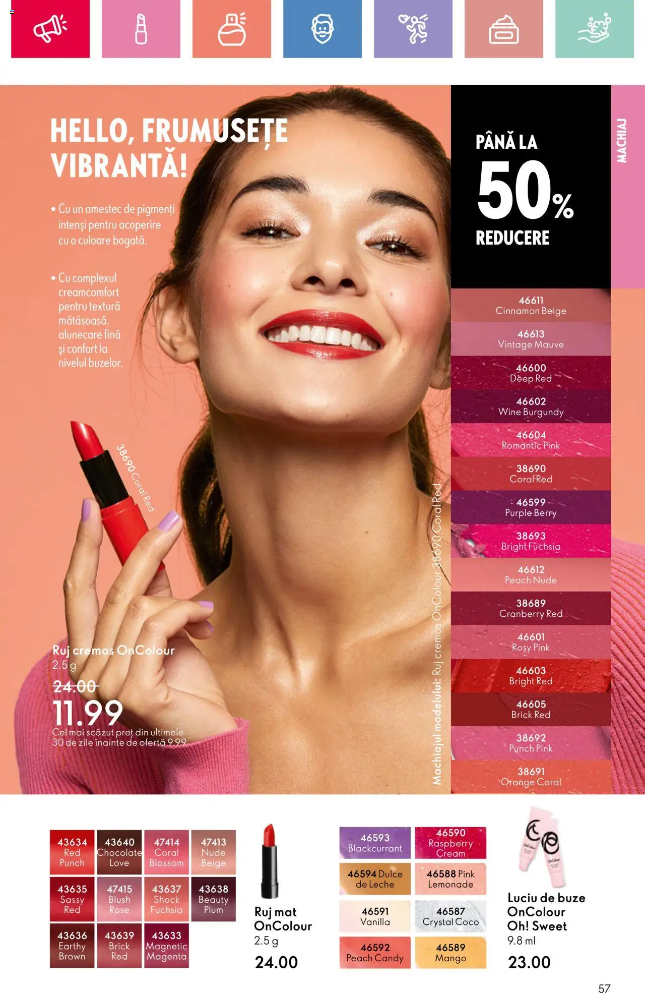 Catalog Oriflame 23 Martie - 12 Aprilie 2025 | Pagina 57 | Produse: Machiaj, Ruj, Luciu de buze, Mango