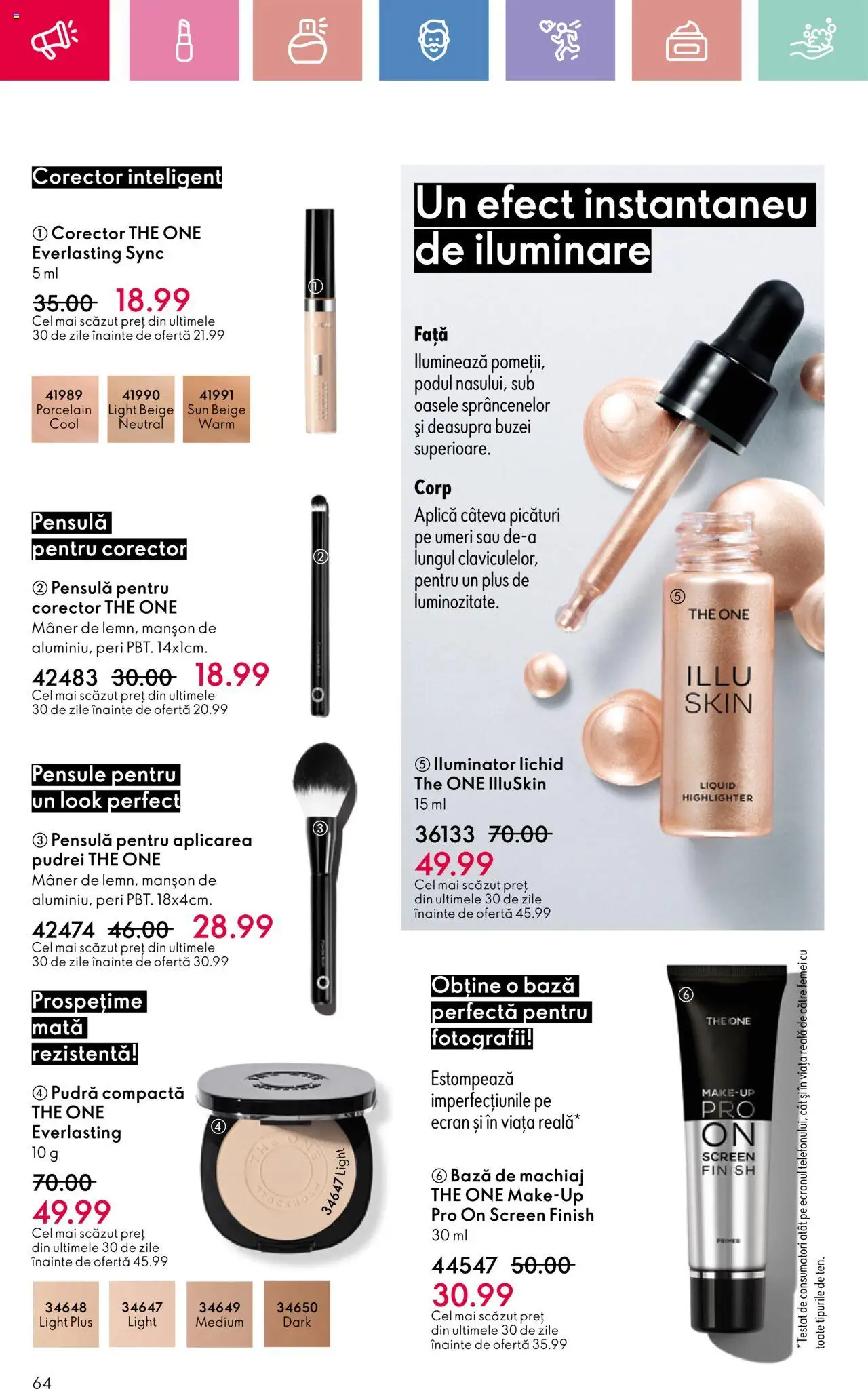 Catalog Oriflame 23 Martie - 12 Aprilie 2025 | Pagina 64 | Produse: Bază de machiaj, Mâner, Pudră, Iluminator