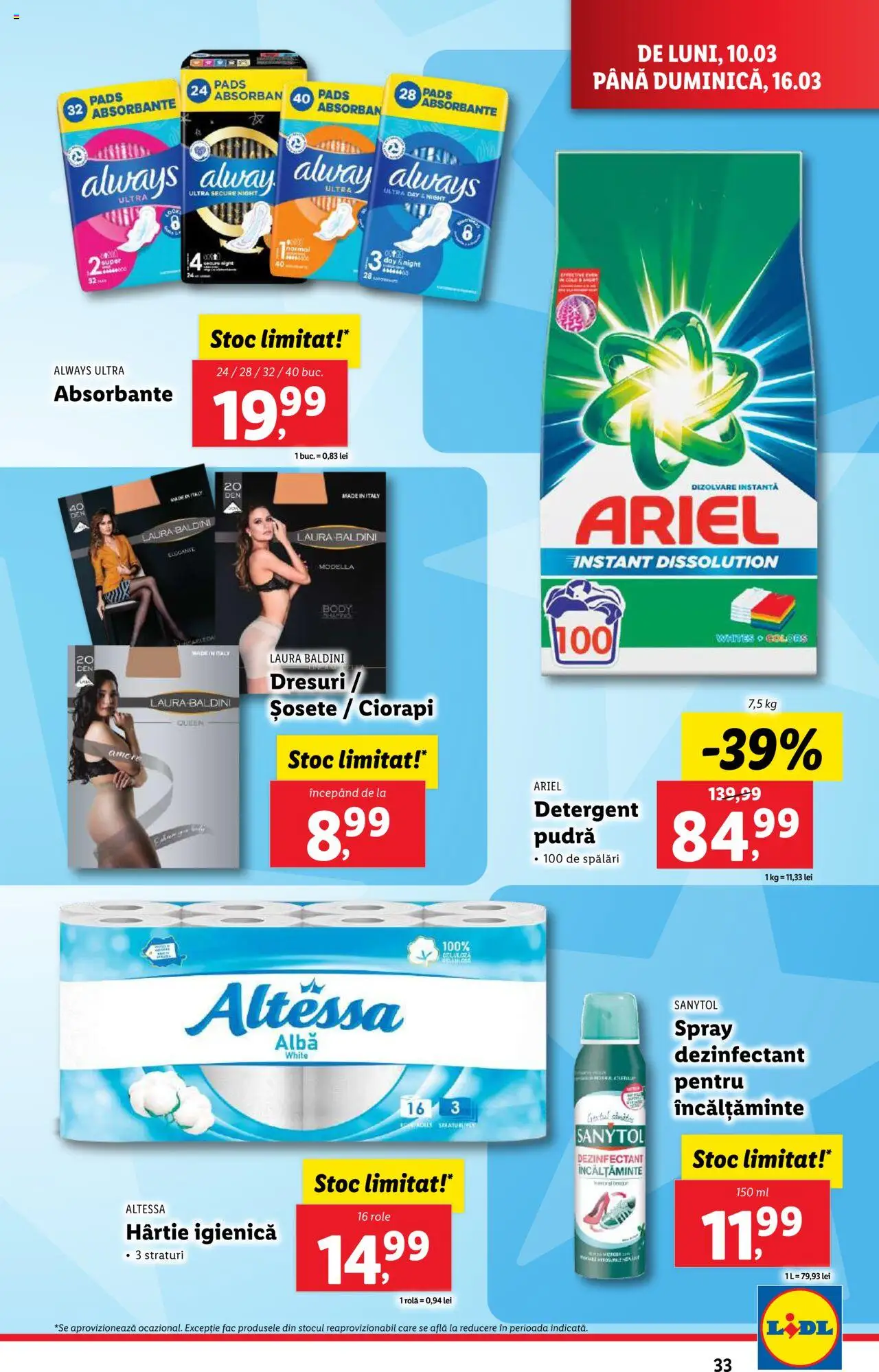 Catalog LIDL 10 - 16 Martie 2025 | Pagina 33 | Produse: Detergent, Bornoz takımı, Absorbante, Șosete