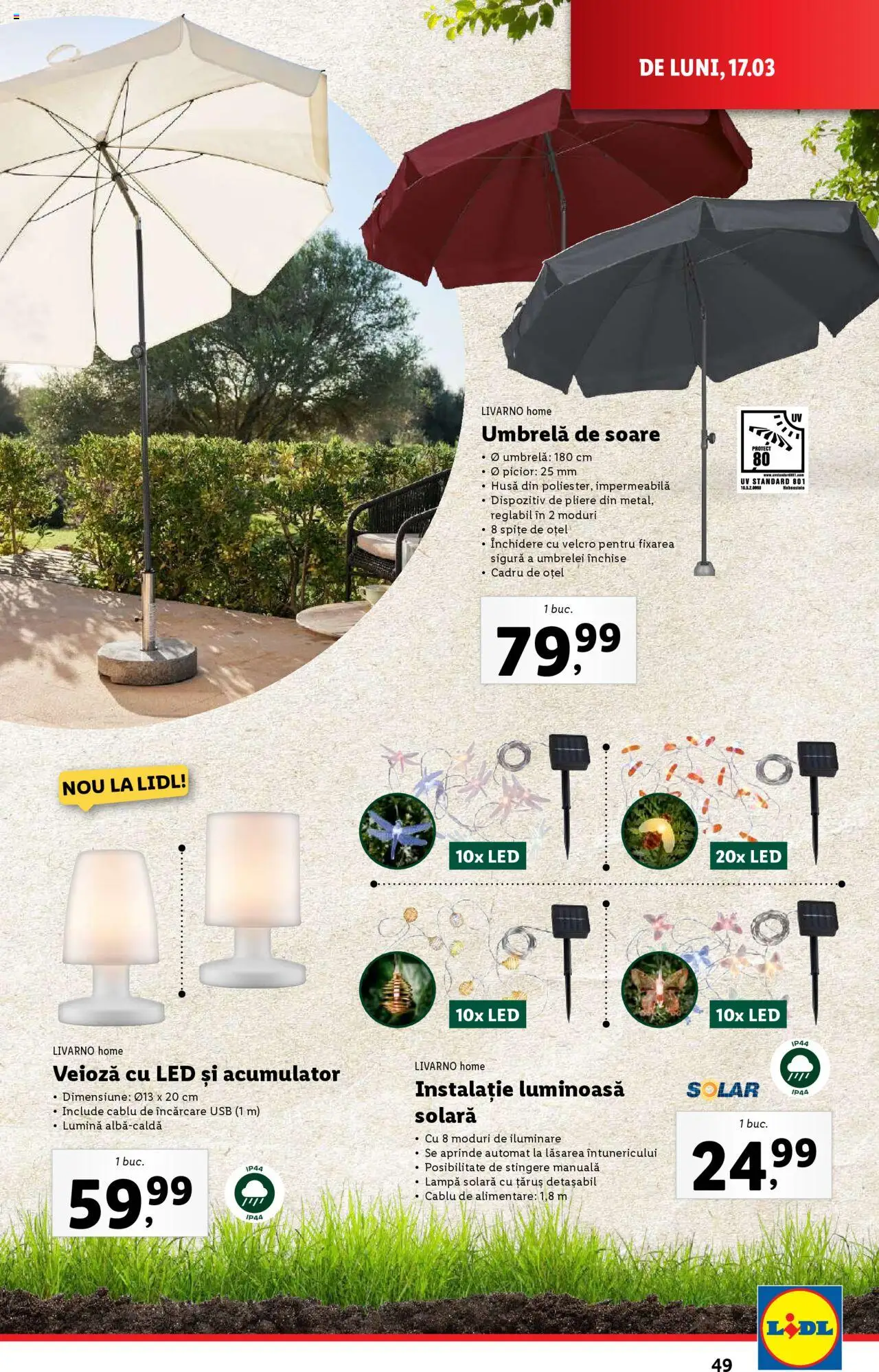 Catalog LIDL 17 - 23 Martie 2025 | Pagina 49 | Produse: Umbrelă, Tavuk suyu, Lampă, Veioză