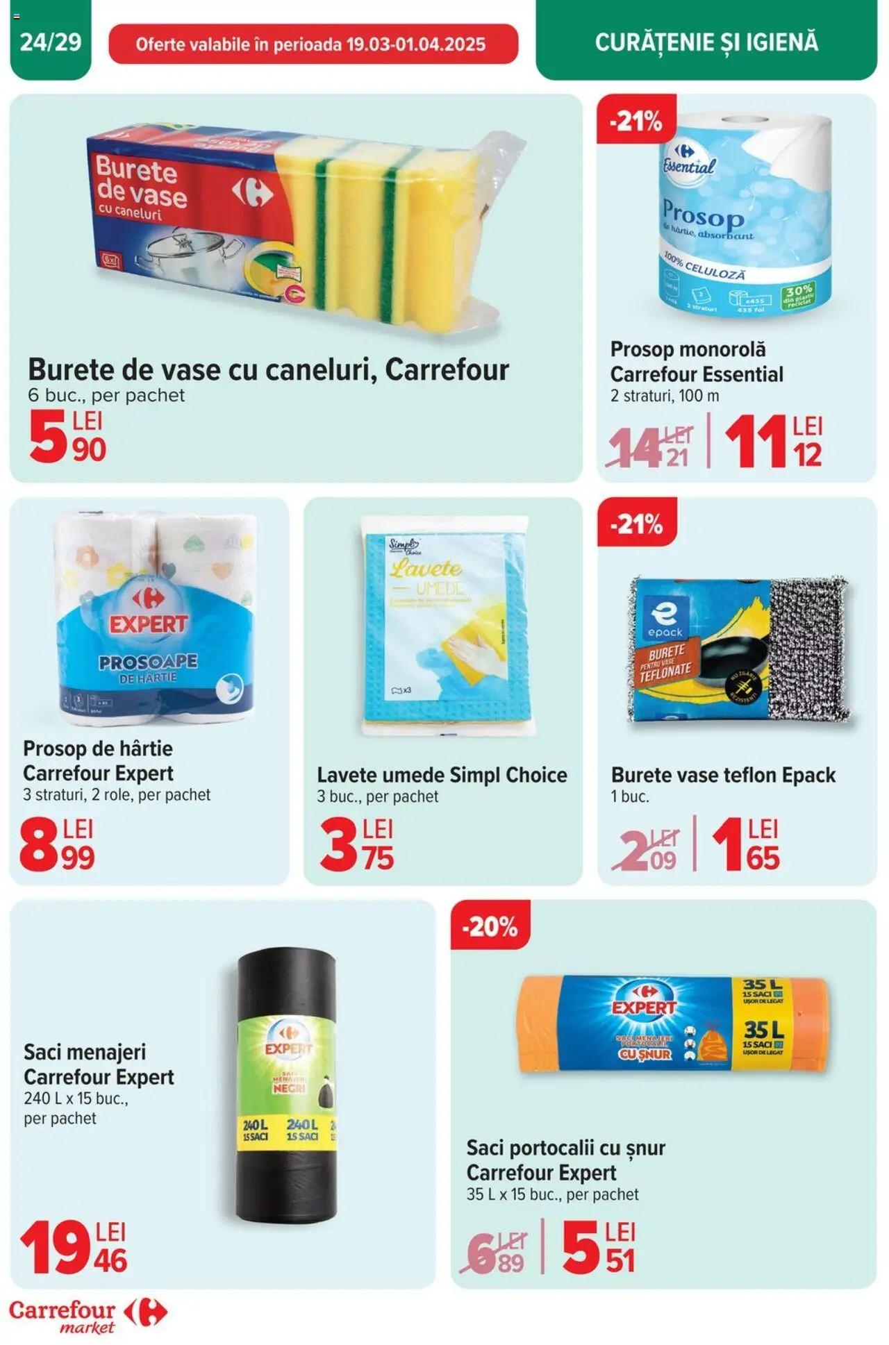 Catalog Carrefour 19 - 25 Martie 2025 | Pagina 24 | Produse: Prosop monorolă, Saci menajeri, Burete, Lavete