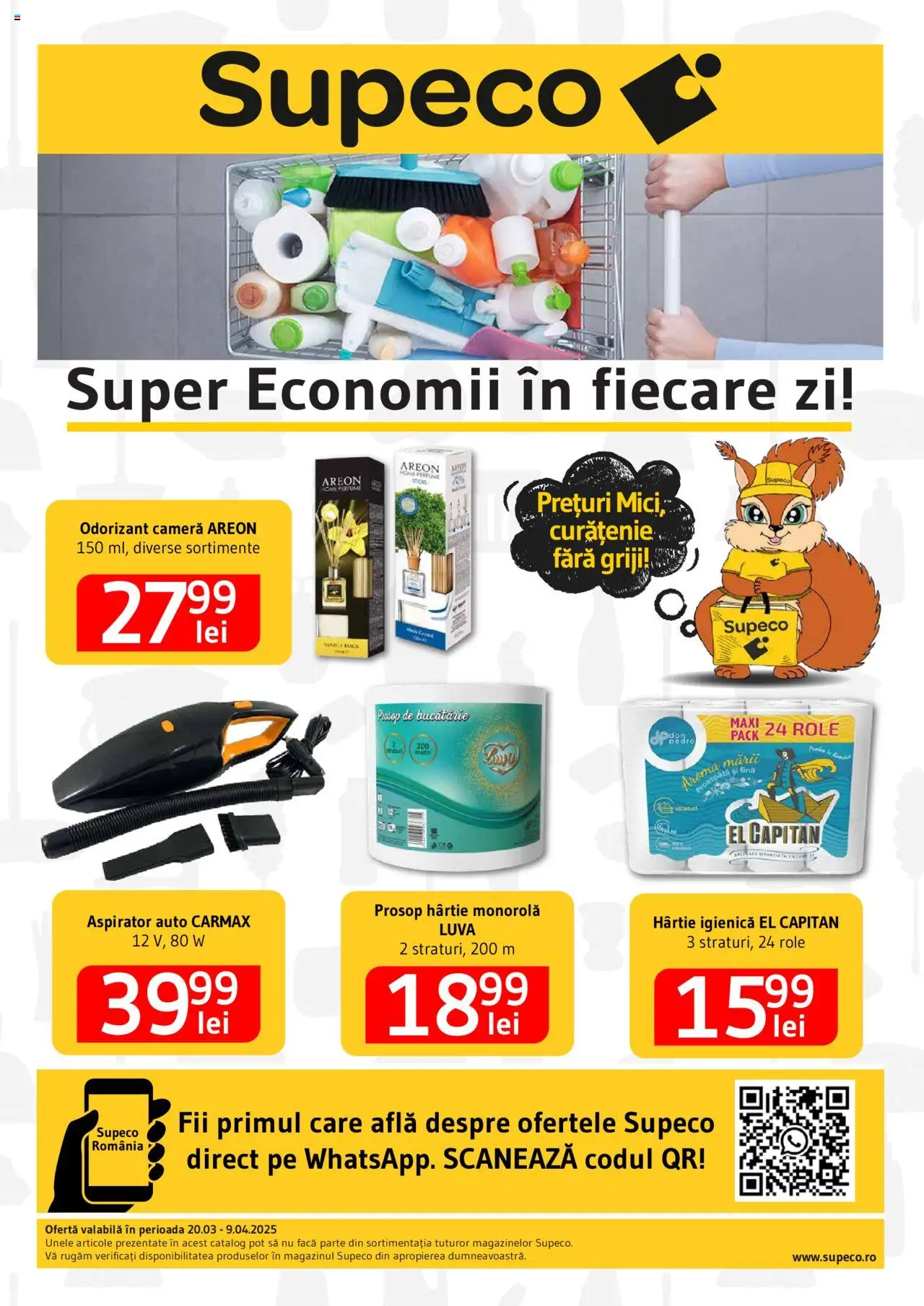 Catalog Supeco 20 Martie - 9 Aprilie 2025 | Pagina 1 | Produse: Cameră, Aspirator, Bucătărie, Role
