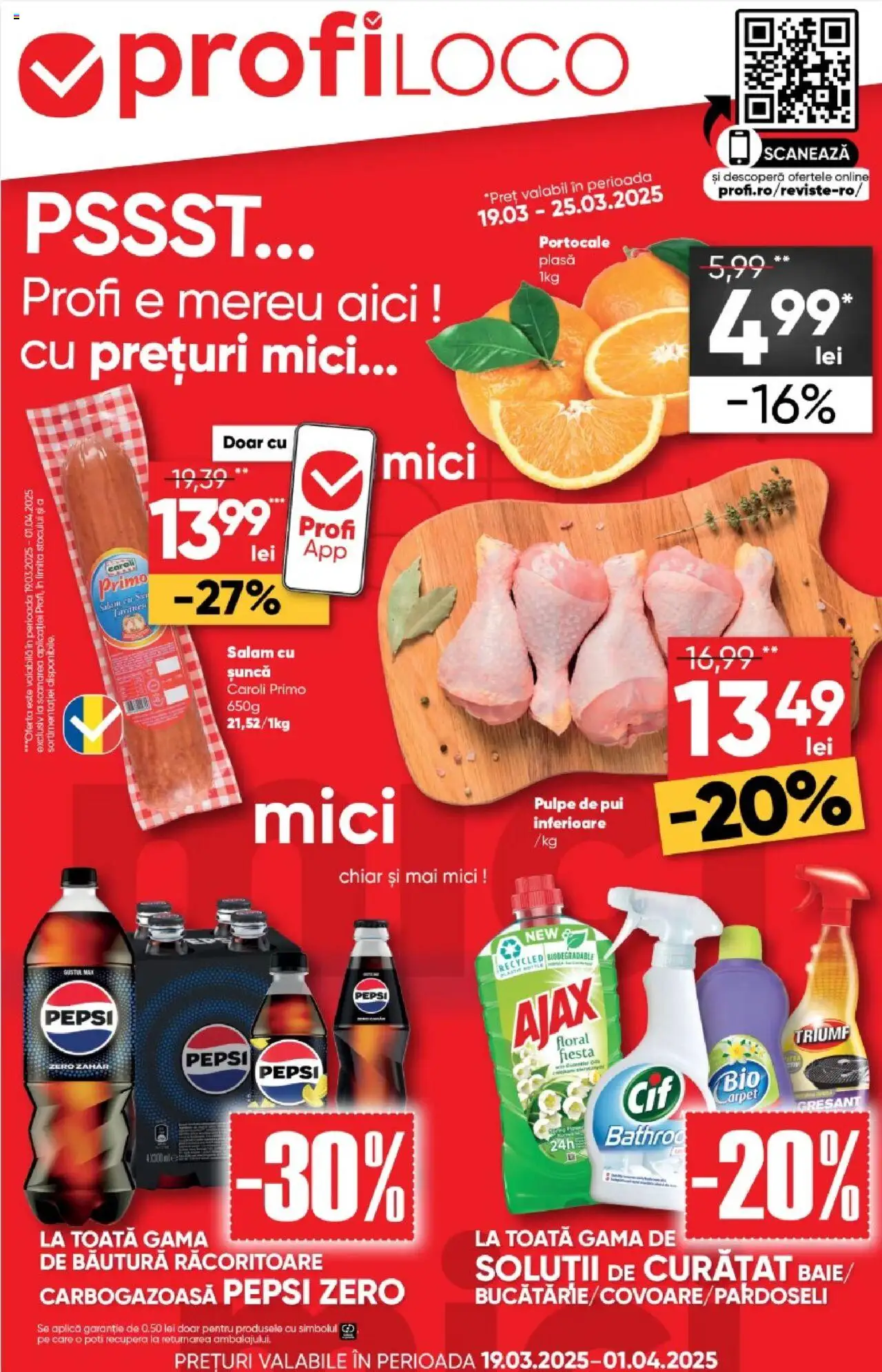 Catalog Profi 19 Martie - 1 Aprilie 2025 | Pagina 1 | Produse: Mici, Șuncă, Portocale, Zahăr