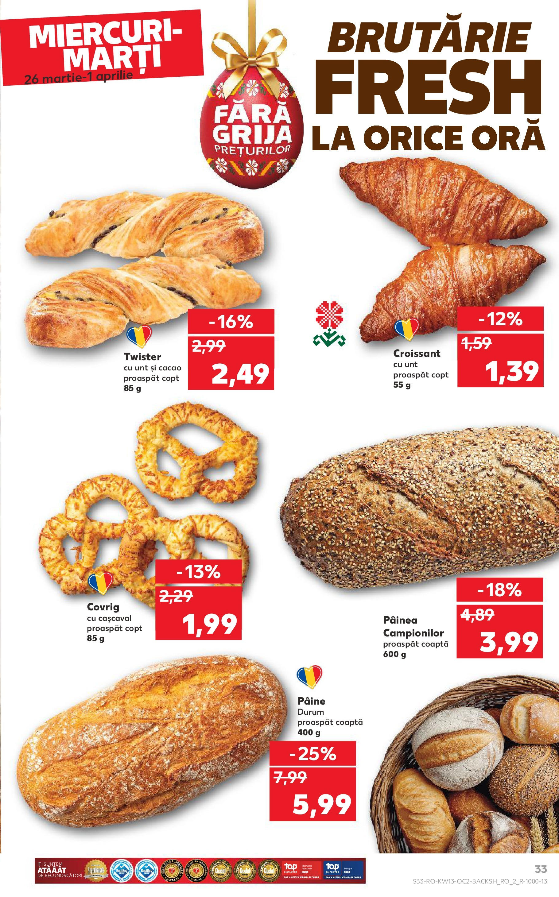 Catalog Kaufland 26 Martie - 1 Aprilie 2025 | Pagina 33 | Produse: Cașcaval, Unt, Pâine, Cacao