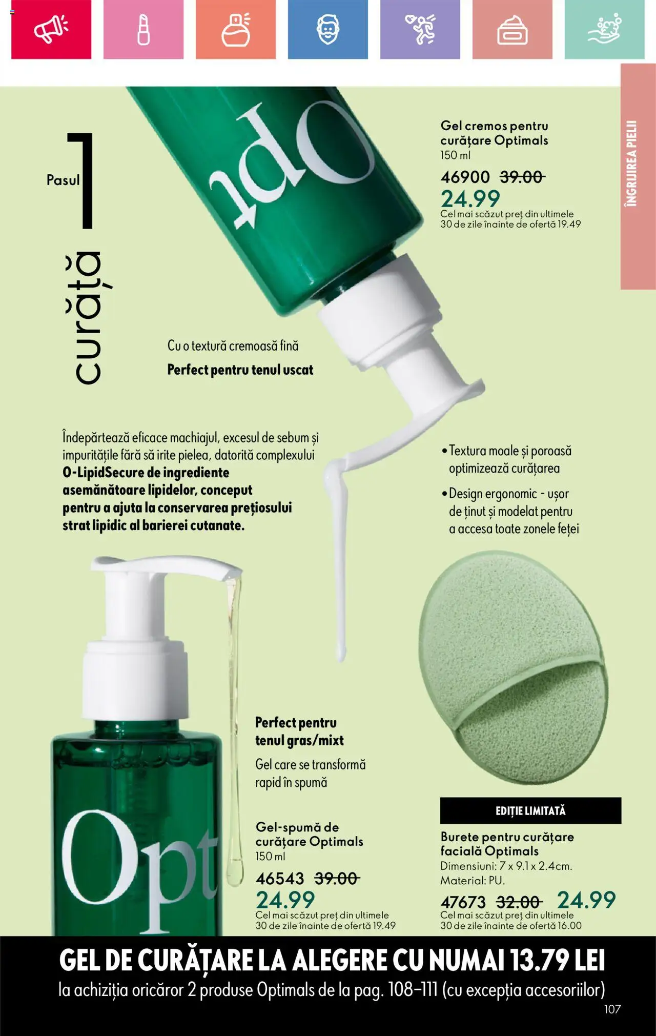 Catalog Oriflame 13 Aprilie - 3 Mai 2025 | Pagina 107 | Produse: Gel de curățare, Burete