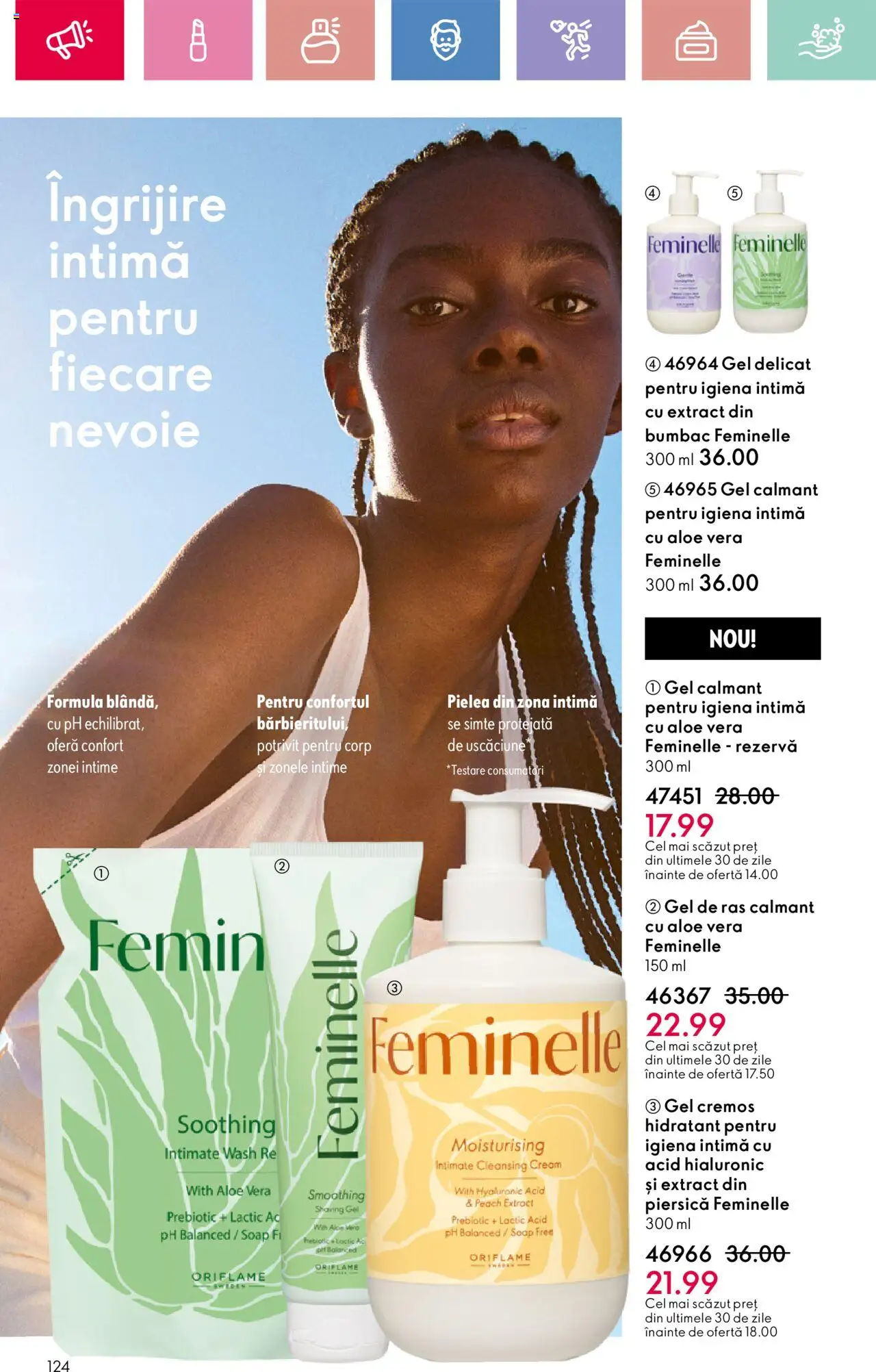 Catalog Oriflame 13 Aprilie - 3 Mai 2025 | Pagina 124 | Produse: Piersică, Gel de ras, Aloe vera
