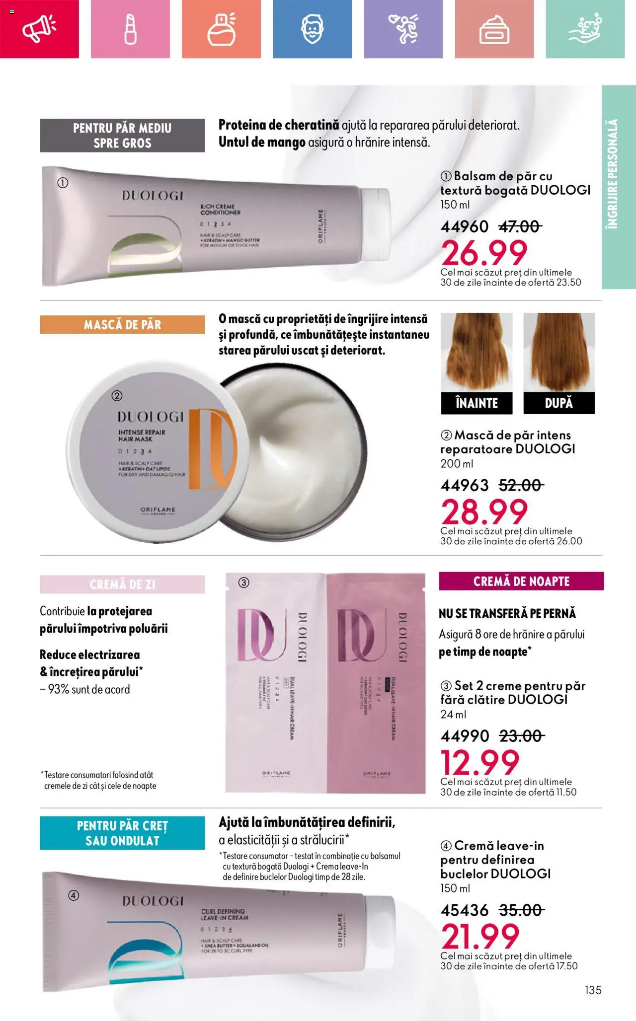 Catalog Oriflame 13 Aprilie - 3 Mai 2025 | Pagina 135 | Produse: Cremă de zi, Pernă, Balsam, Balsam de păr