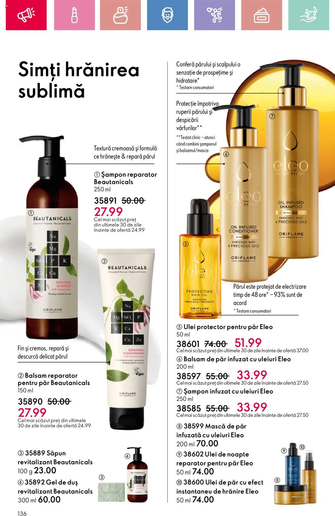 Catalog Oriflame 13 Aprilie - 3 Mai 2025 | Pagina 136 | Produse: Balsam, Balsam de păr, Ulei, Săpun