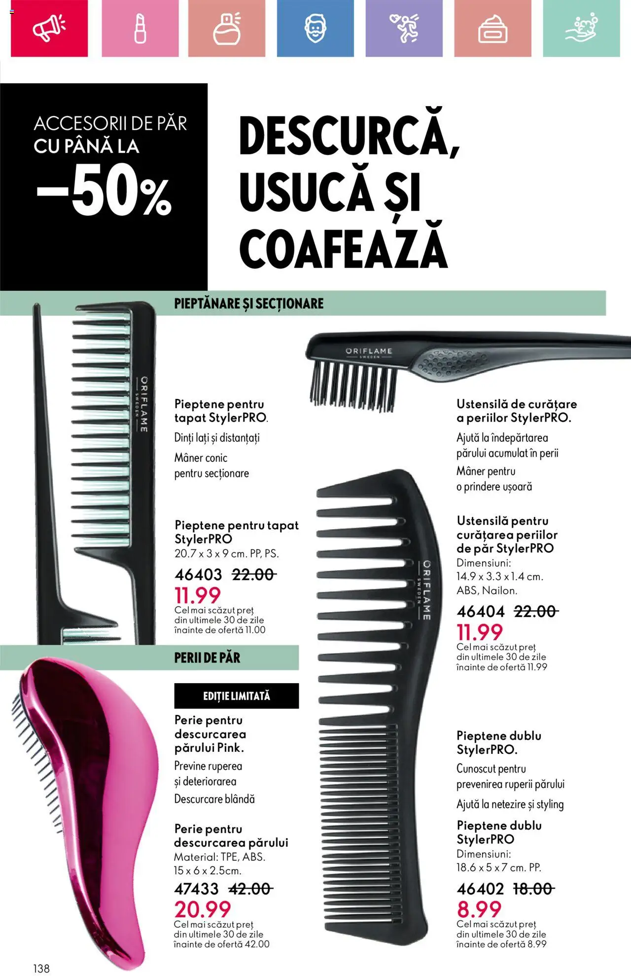 Catalog Oriflame 13 Aprilie - 3 Mai 2025 | Pagina 138 | Produse: Pieptene, Mâner, Perie