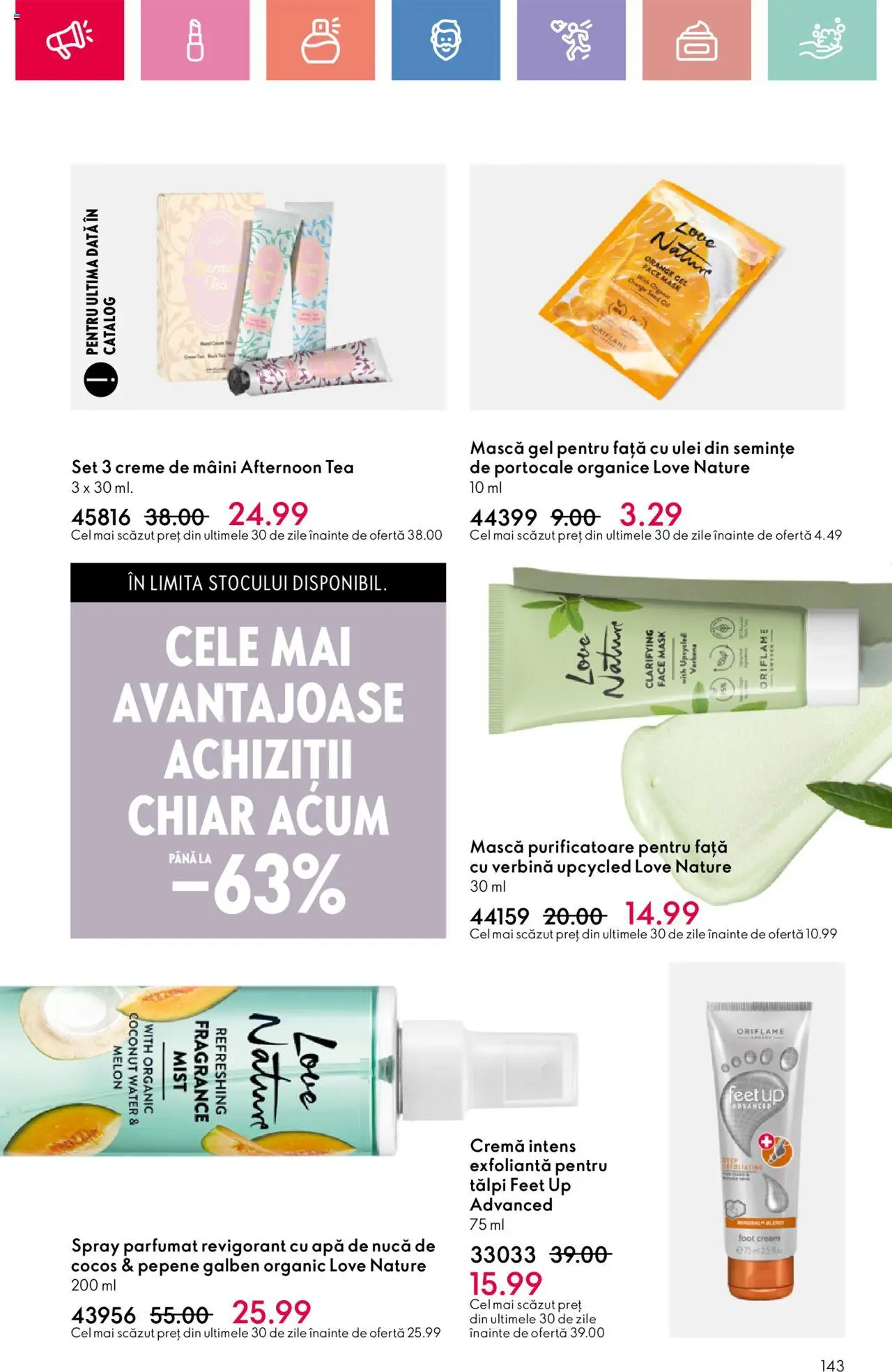 Catalog Oriflame 13 Aprilie - 3 Mai 2025 | Pagina 143 | Produse: Pepene Galben, Cremă, Ulei, Apă