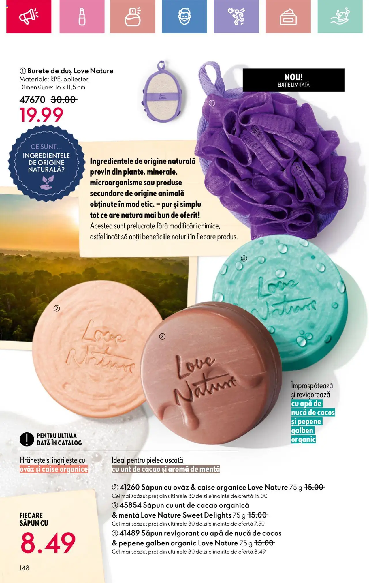 Catalog Oriflame 13 Aprilie - 3 Mai 2025 | Pagina 148 | Produse: Burete, Săpun, Cacao, Ahtapot