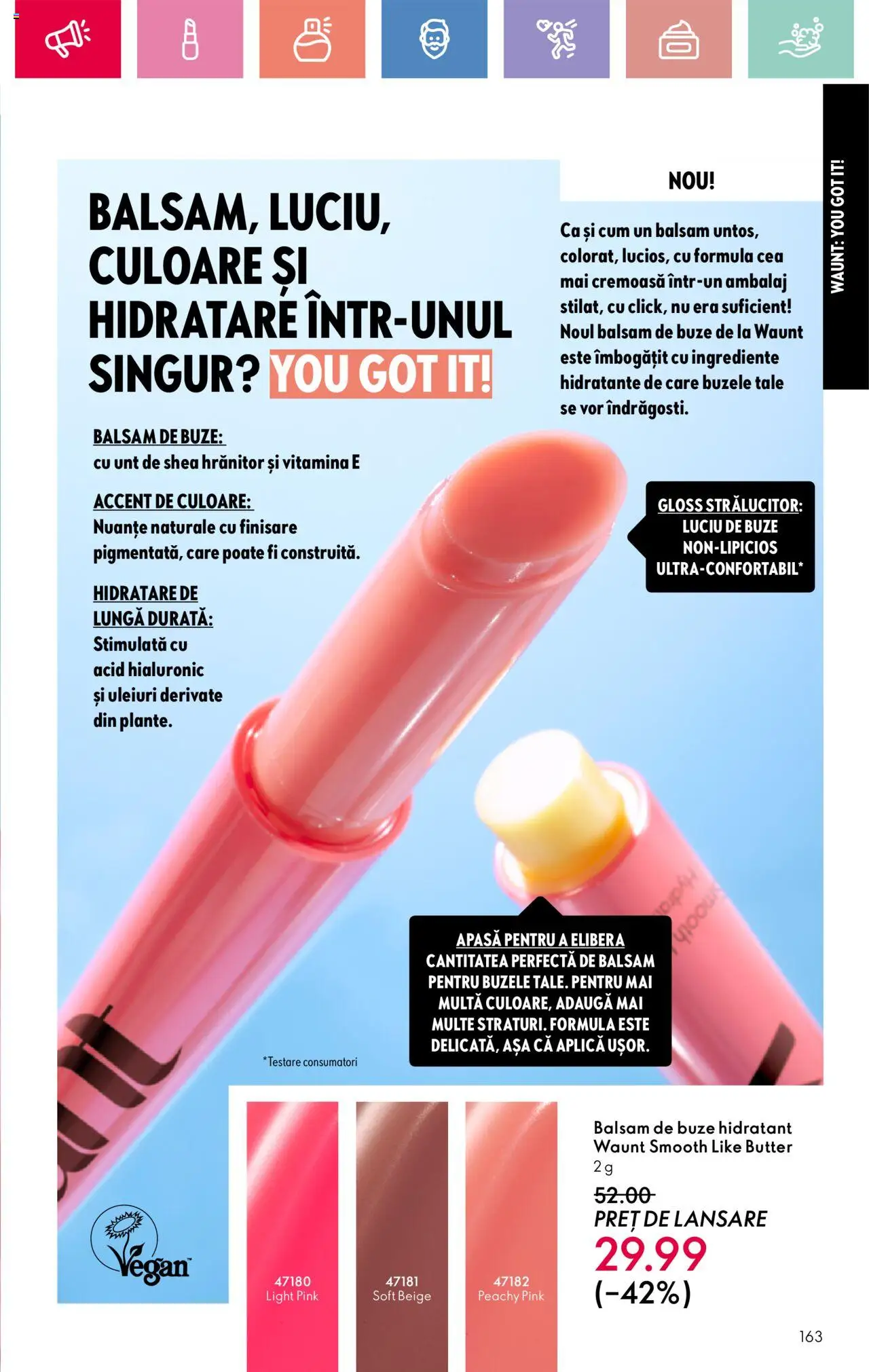 Catalog Oriflame 13 Aprilie - 3 Mai 2025 | Pagina 163 | Produse: Luciu de buze, Balsam, Unt