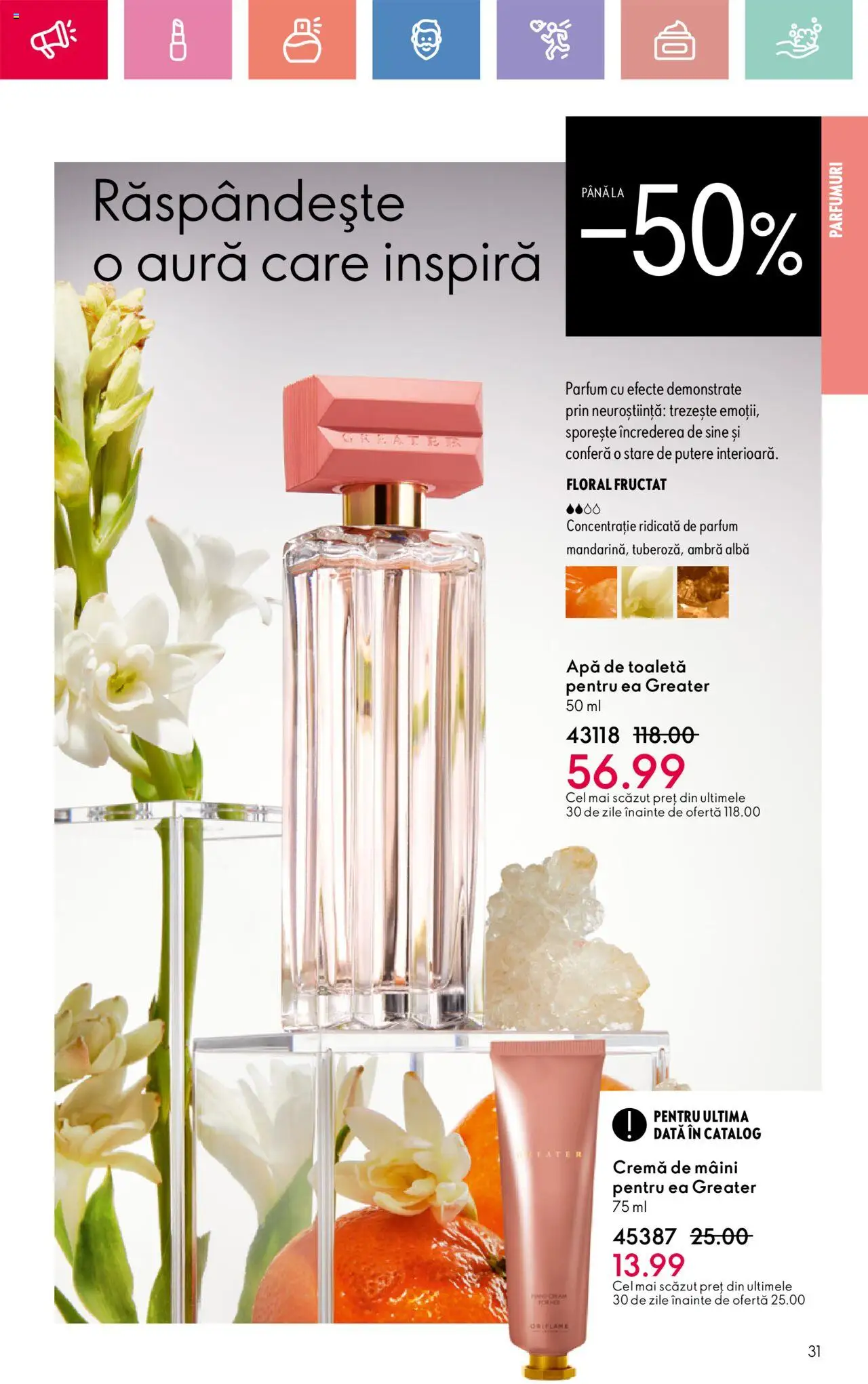 Catalog Oriflame 13 Aprilie - 3 Mai 2025 | Pagina 31 | Produse: Parfum, Apă de toaletă, Cremă de mâini, Apă