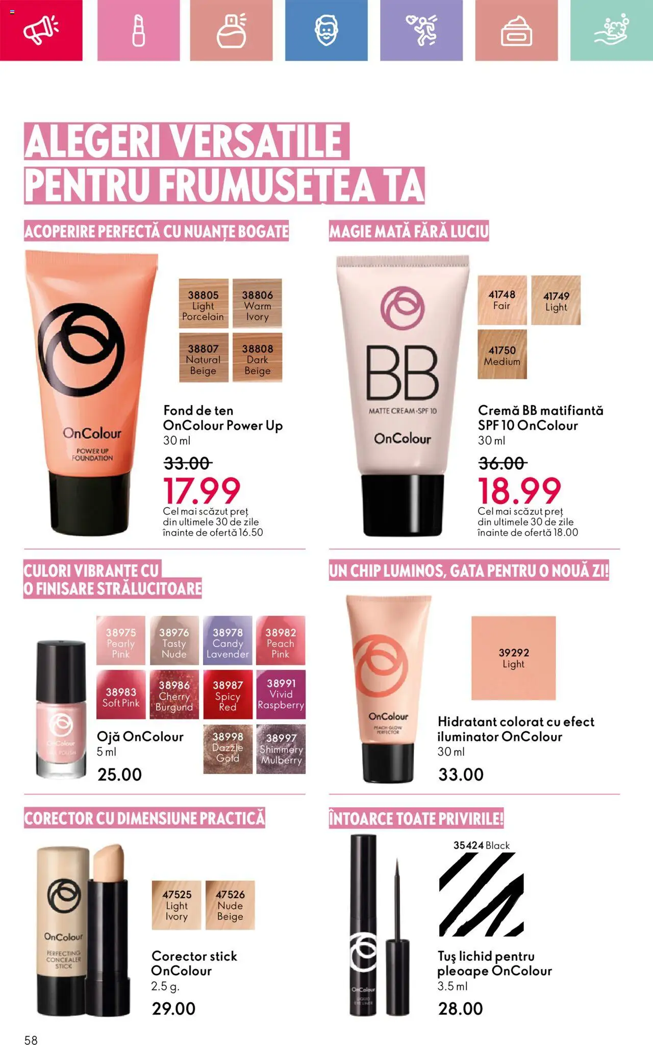 Catalog Oriflame 13 Aprilie - 3 Mai 2025 | Pagina 58 | Produse: Fond de ten, Iluminator, Cremă, Ojă