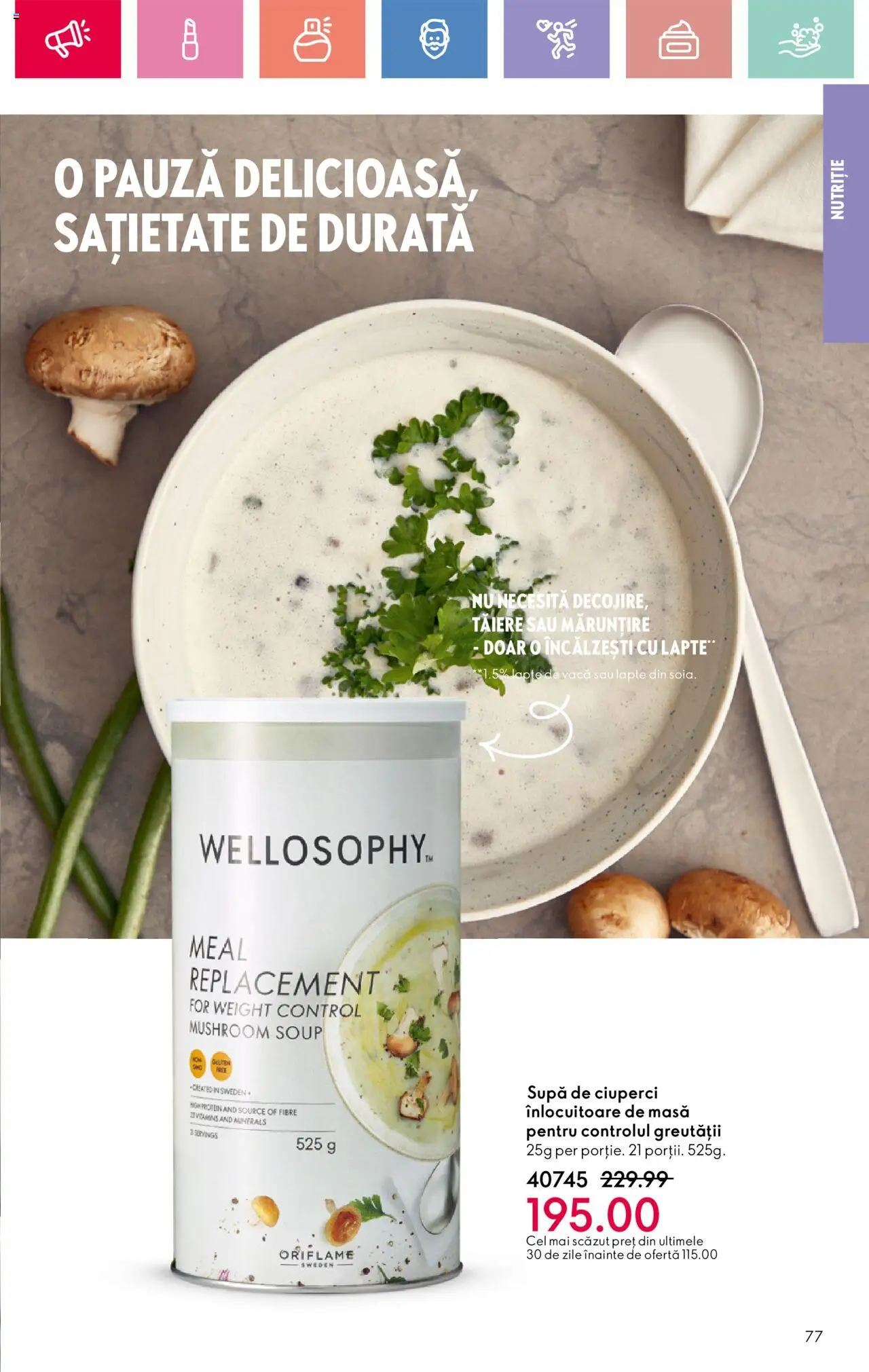 Catalog Oriflame 13 Aprilie - 3 Mai 2025 | Pagina 77 | Produse: Masă, Ciuperci, Lapte
