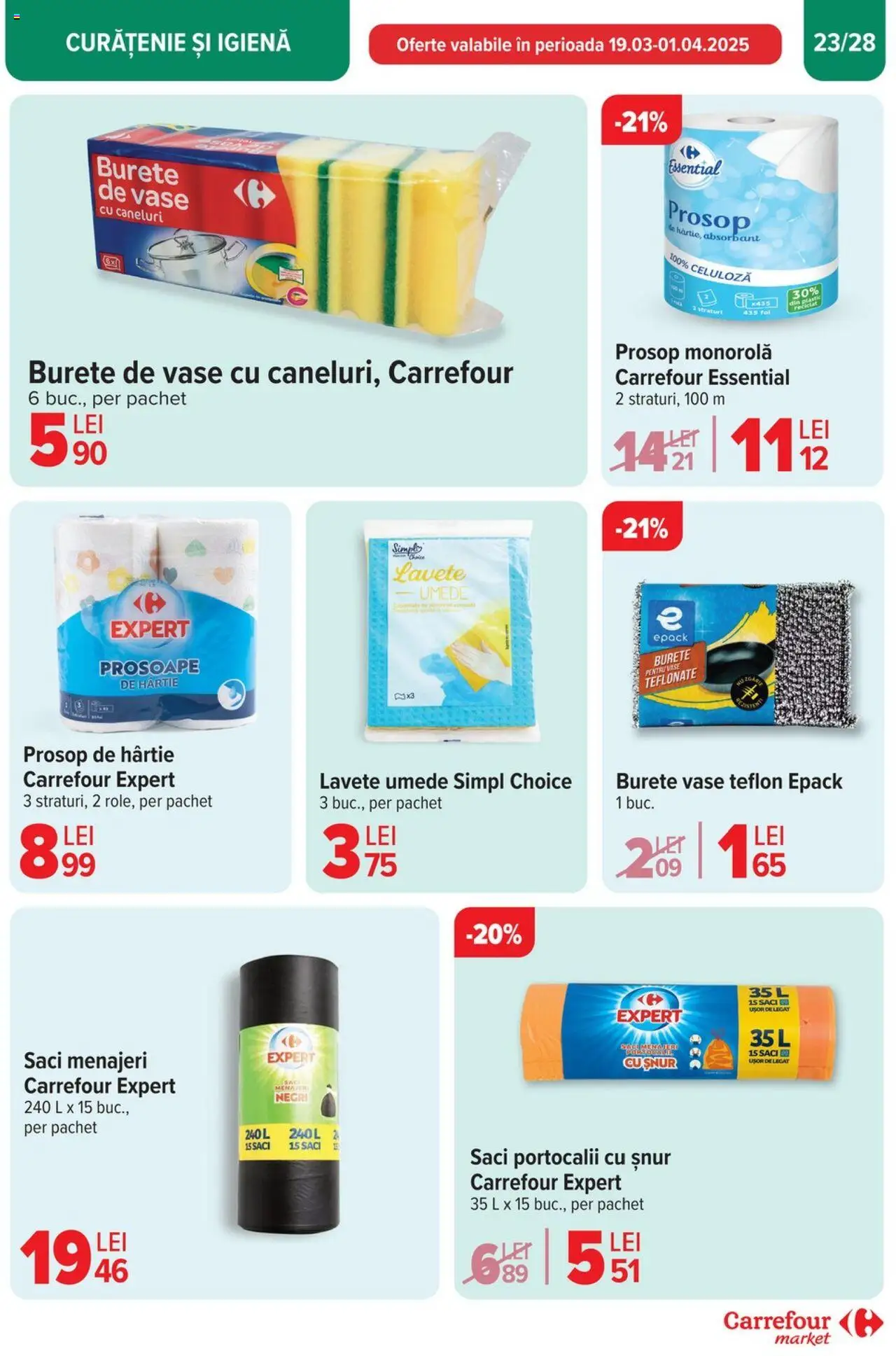Catalog Carrefour 26 Martie - 1 Aprilie 2025 | Pagina 23 | Produse: Prosop monorolă, Saci menajeri, Burete, Lavete