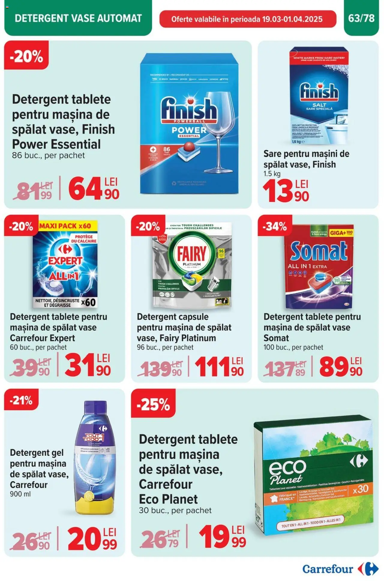 Catalog Carrefour 26 Martie - 1 Aprilie 2025 | Pagina 64 | Produse: Șal, Detergent, Tablete pentru mașina de spălat, Sare