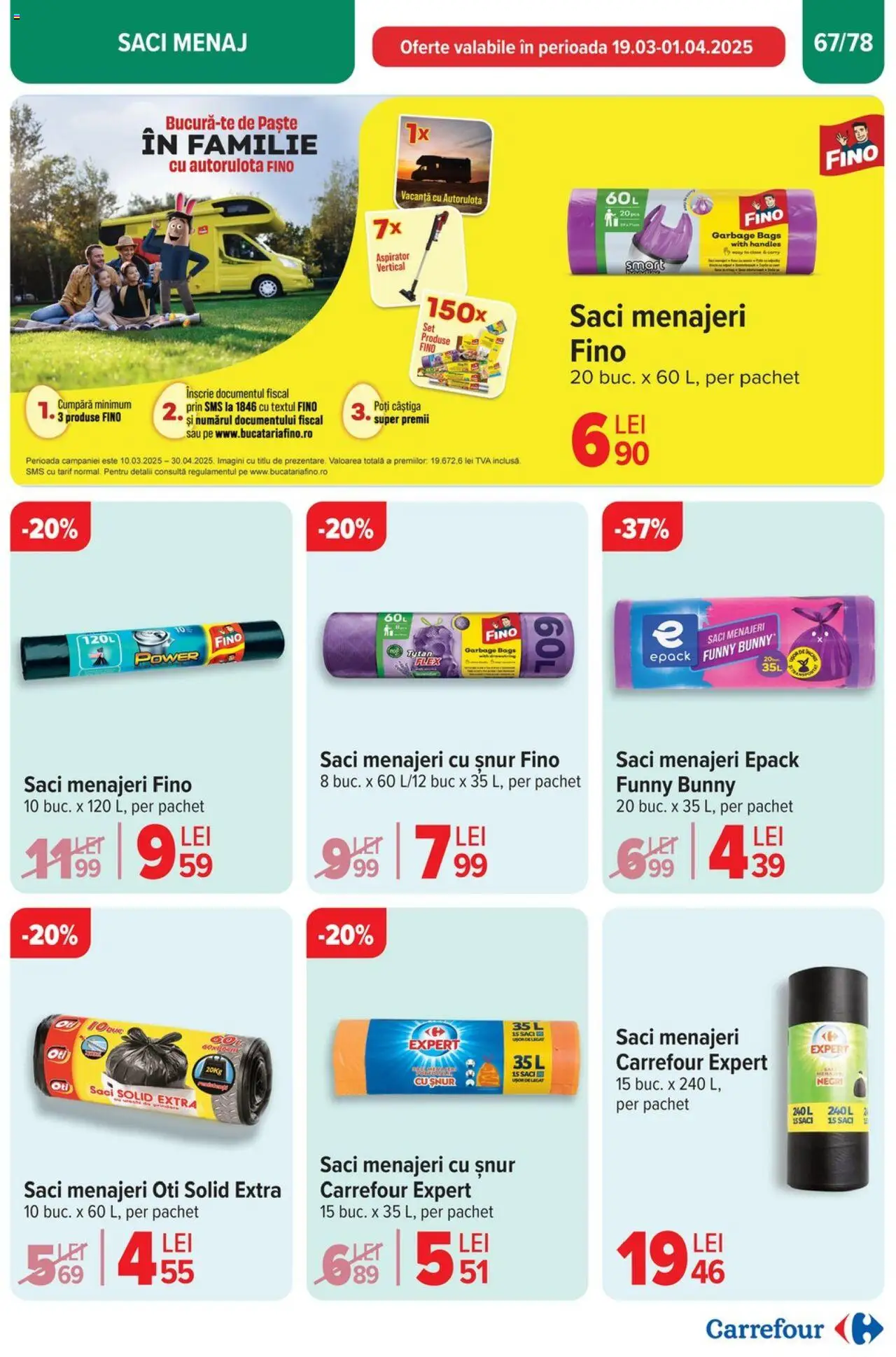 Catalog Carrefour 26 Martie - 1 Aprilie 2025 | Pagina 68 | Produse: Aspirator, Saci menajeri, Paste