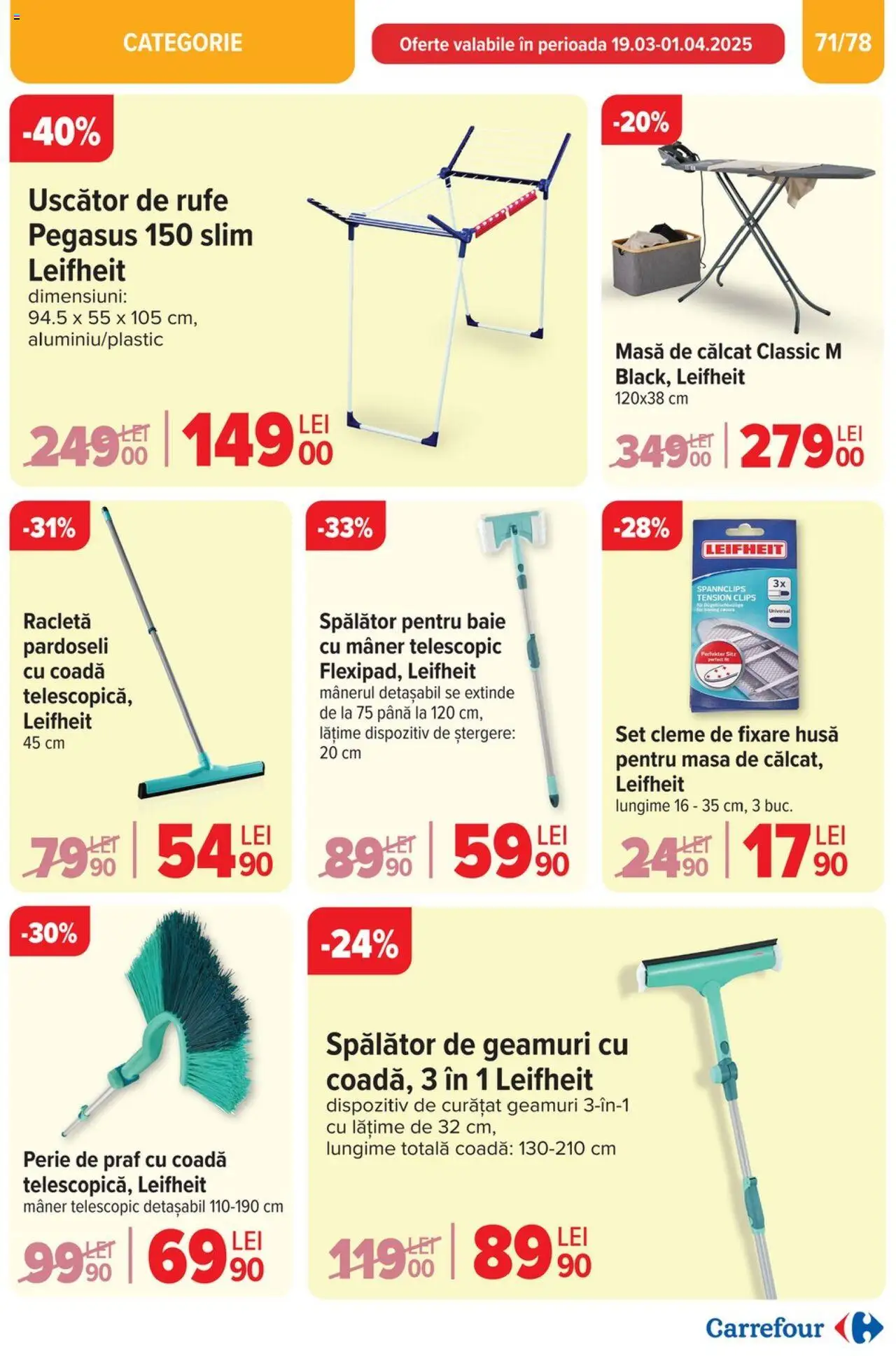 Catalog Carrefour 26 Martie - 1 Aprilie 2025 | Pagina 72 | Produse: Uscător, Mâner, Perie, Masă de călcat