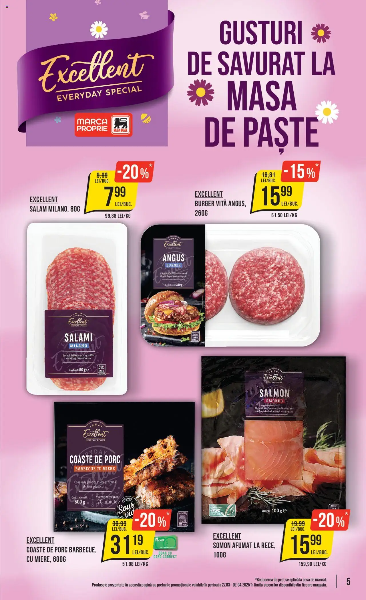 Catalog Mega Image 27 Martie - 2 Aprilie 2025 | Pagina 5 | Produse: Masă, Salam, Paste, Burger