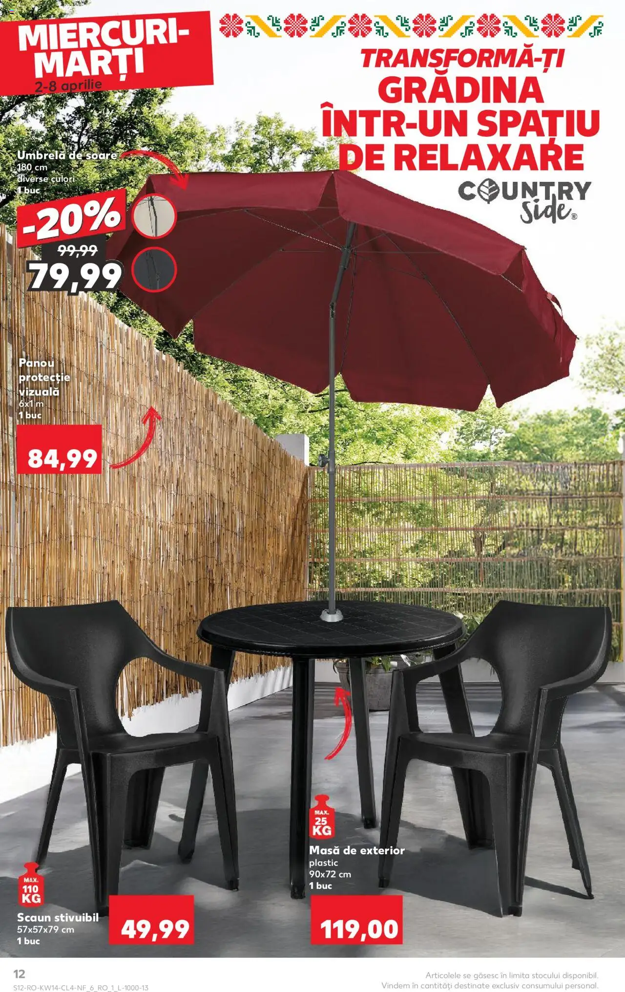 Catalog Kaufland 2 - 8 Aprilie 2025 | Pagina 12 | Produse: Umbrelă, Masă, Scaun