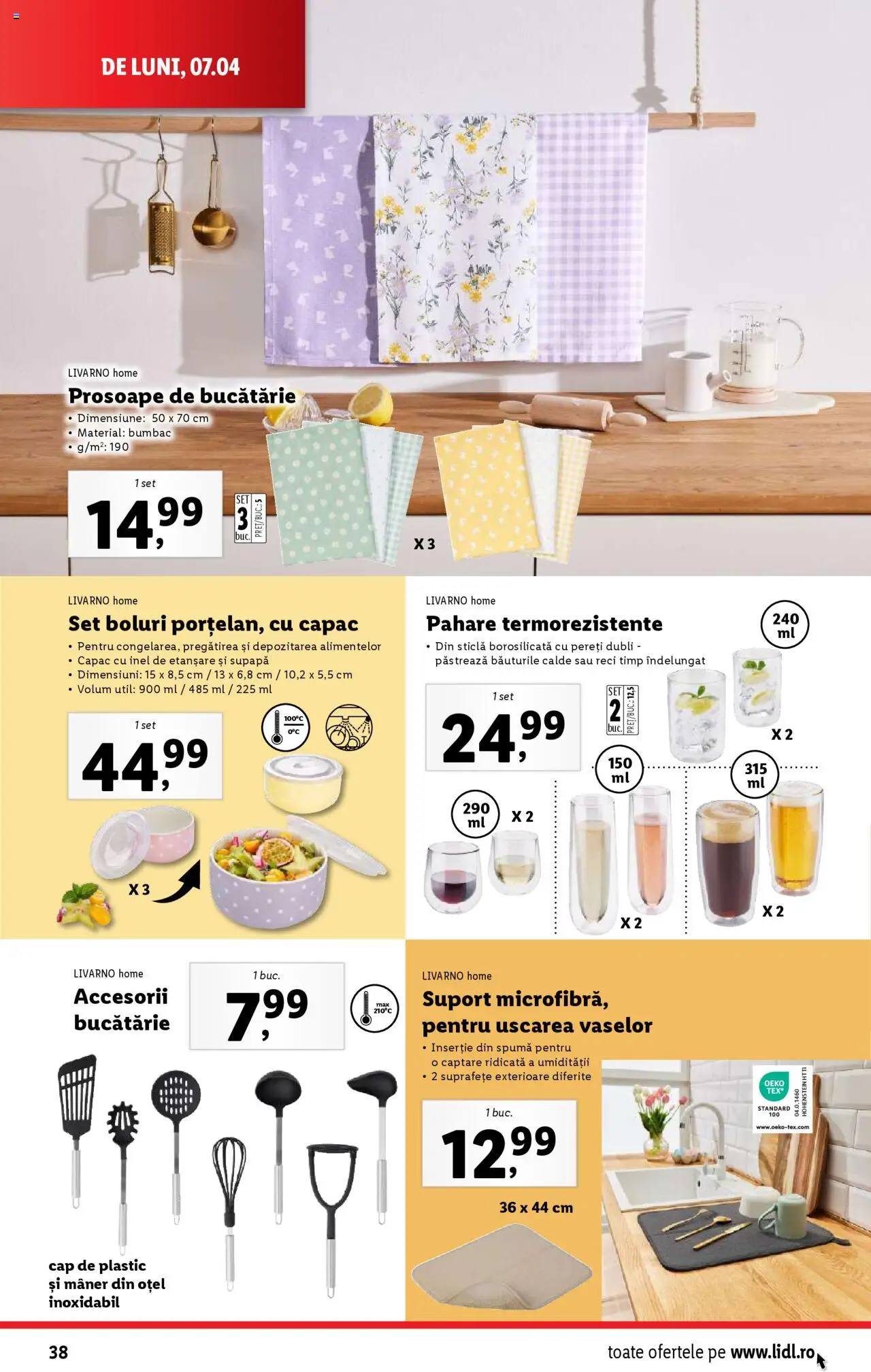 Catalog LIDL 7 - 13 Aprilie 2025 | Pagina 38 | Produse: Pahare, Prosoape de bucătărie, Inel, Bucătărie