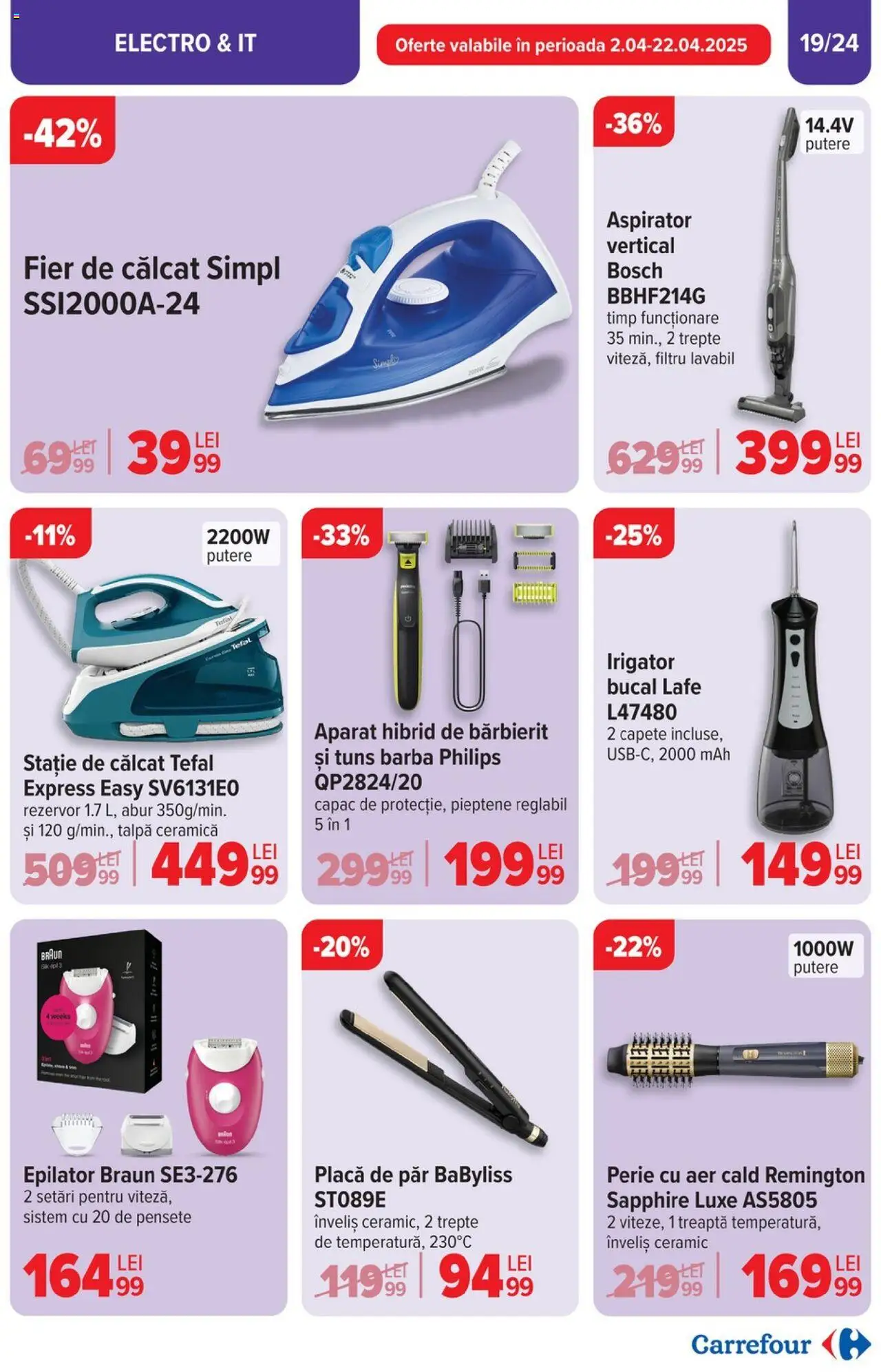 Catalog Carrefour 2 - 13 Aprilie 2025 | Pagina 19 | Produse: Pieptene, Aspirator, Epilator, Perie