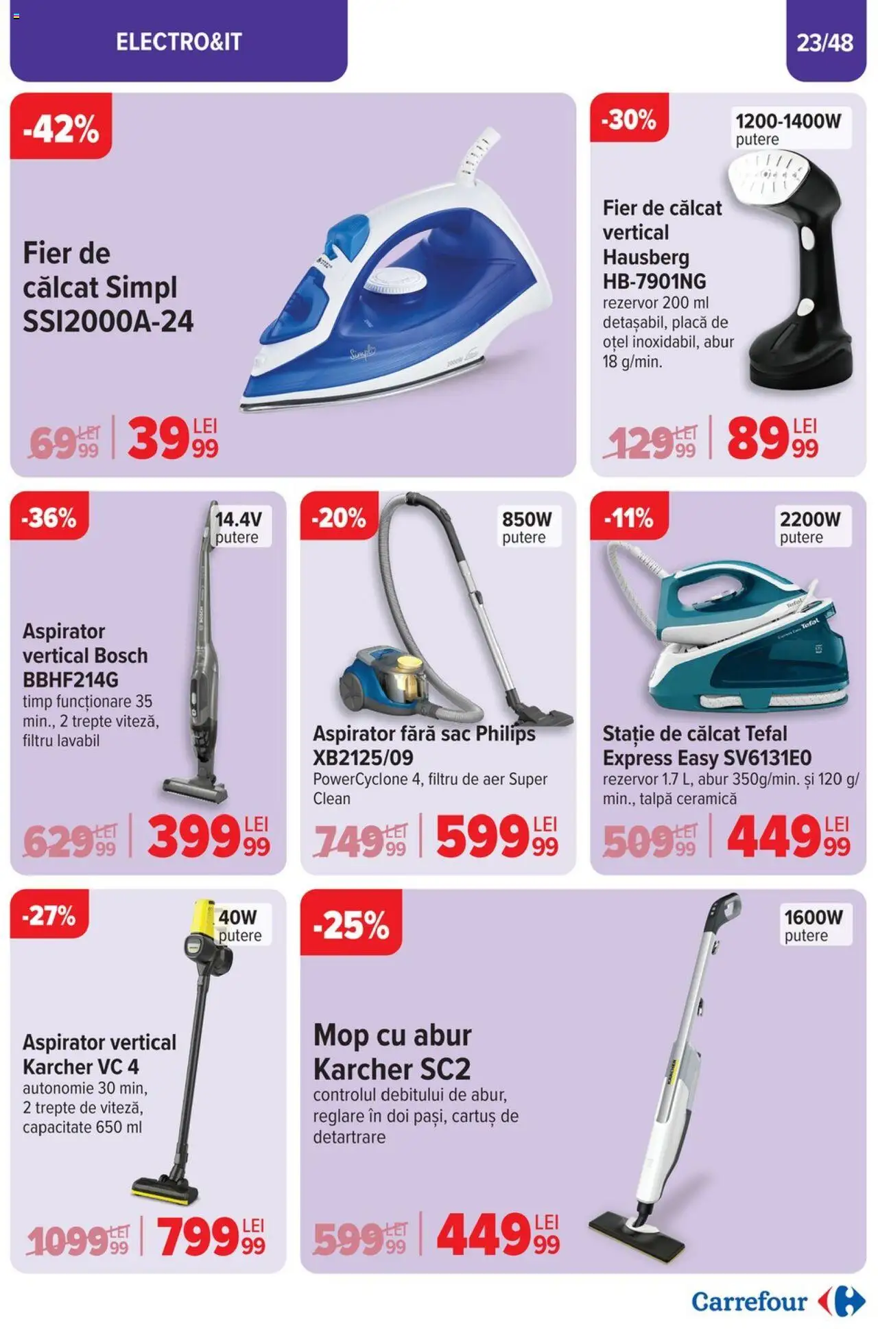 Catalog Carrefour 2 - 22 Aprilie 2025 | Pagina 23 | Produse: Fier de călcat, Pomelo, Aspirator, Mop