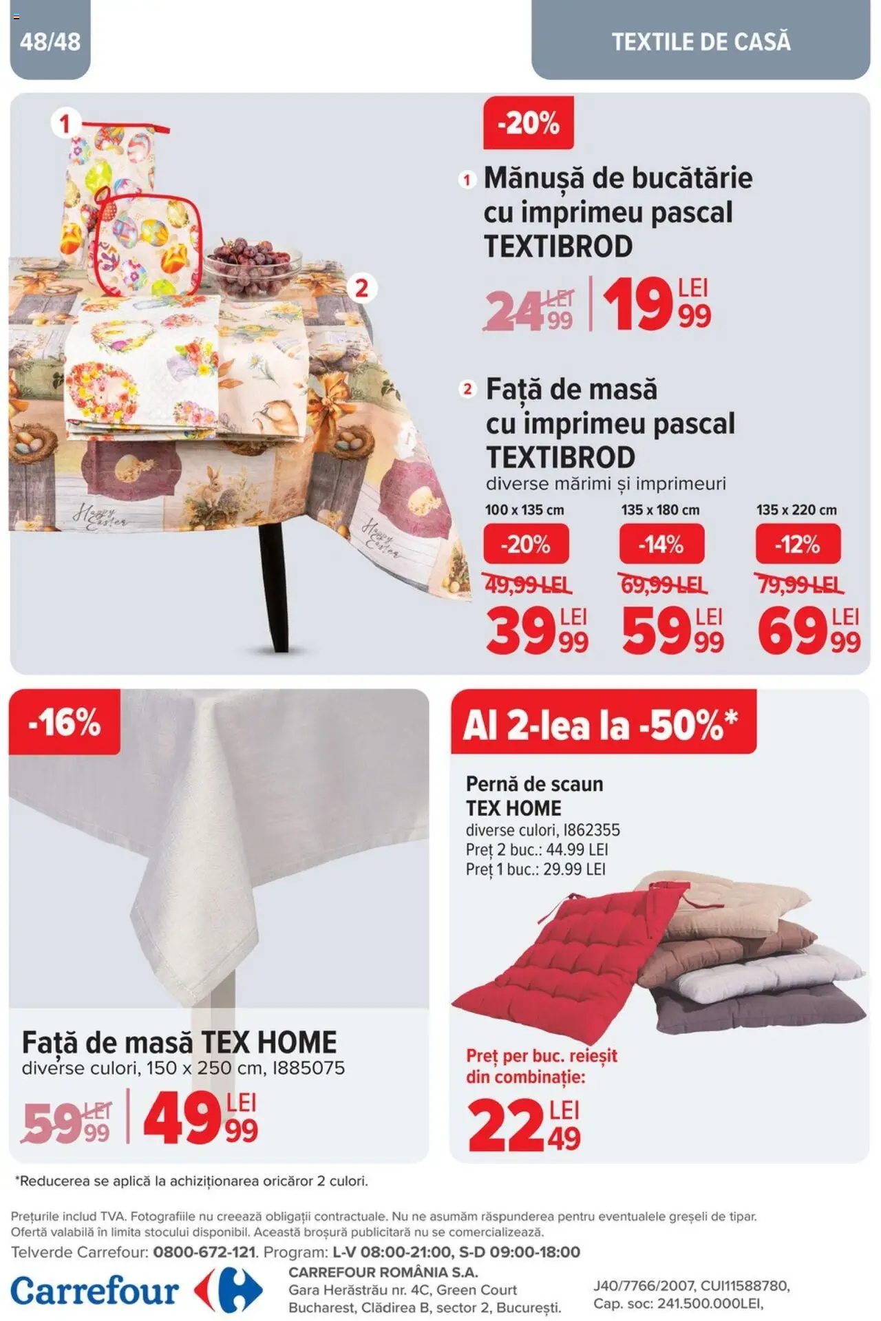 Catalog Carrefour 2 - 22 Aprilie 2025 | Pagina 48 | Produse: Față de masă, Pernă, Masă, Bucătărie