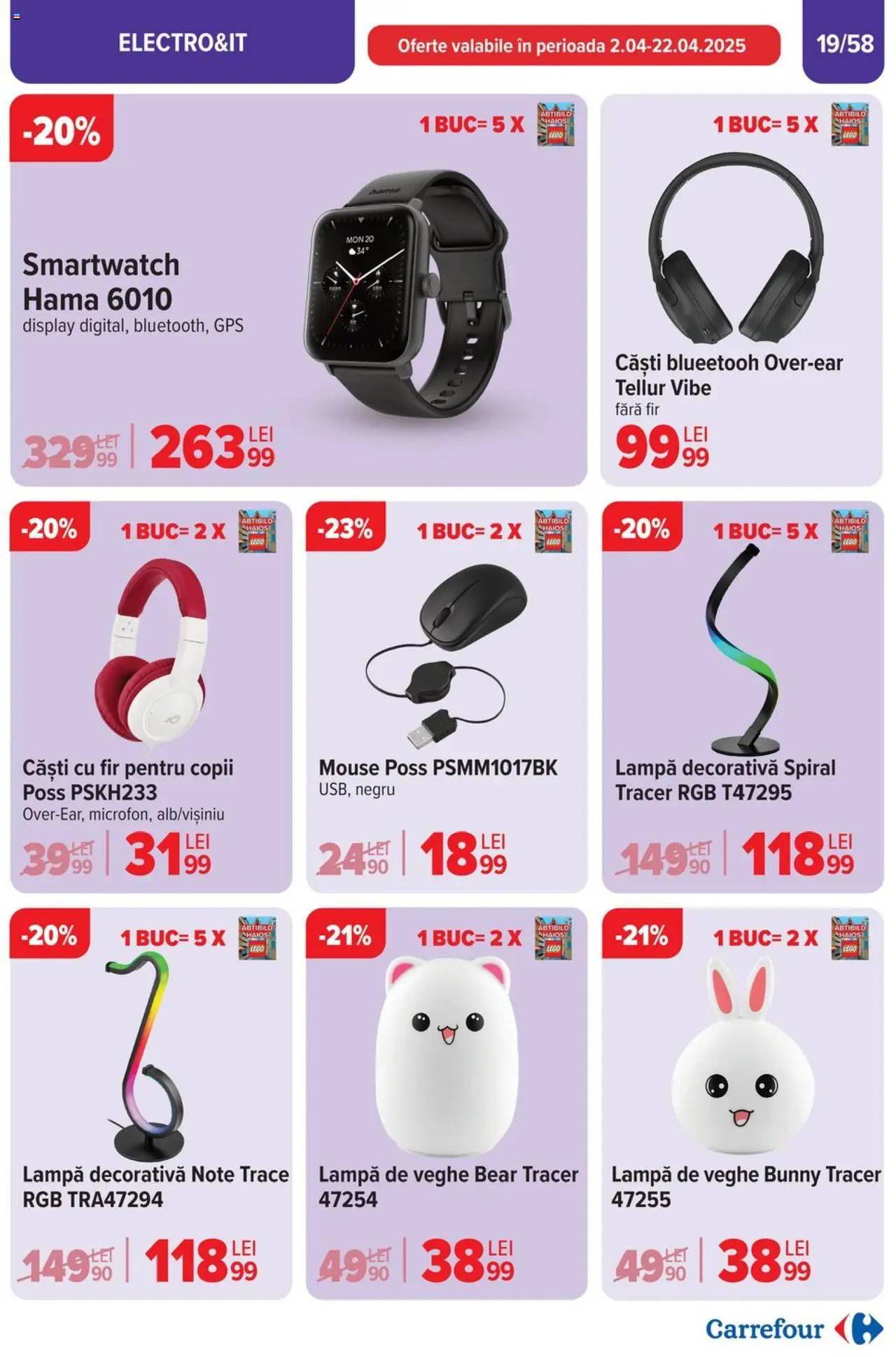 Catalog Carrefour 2 - 13 Aprilie 2025 | Pagina 19 | Produse: Mouse, Căști, Smartwatch, Lampă