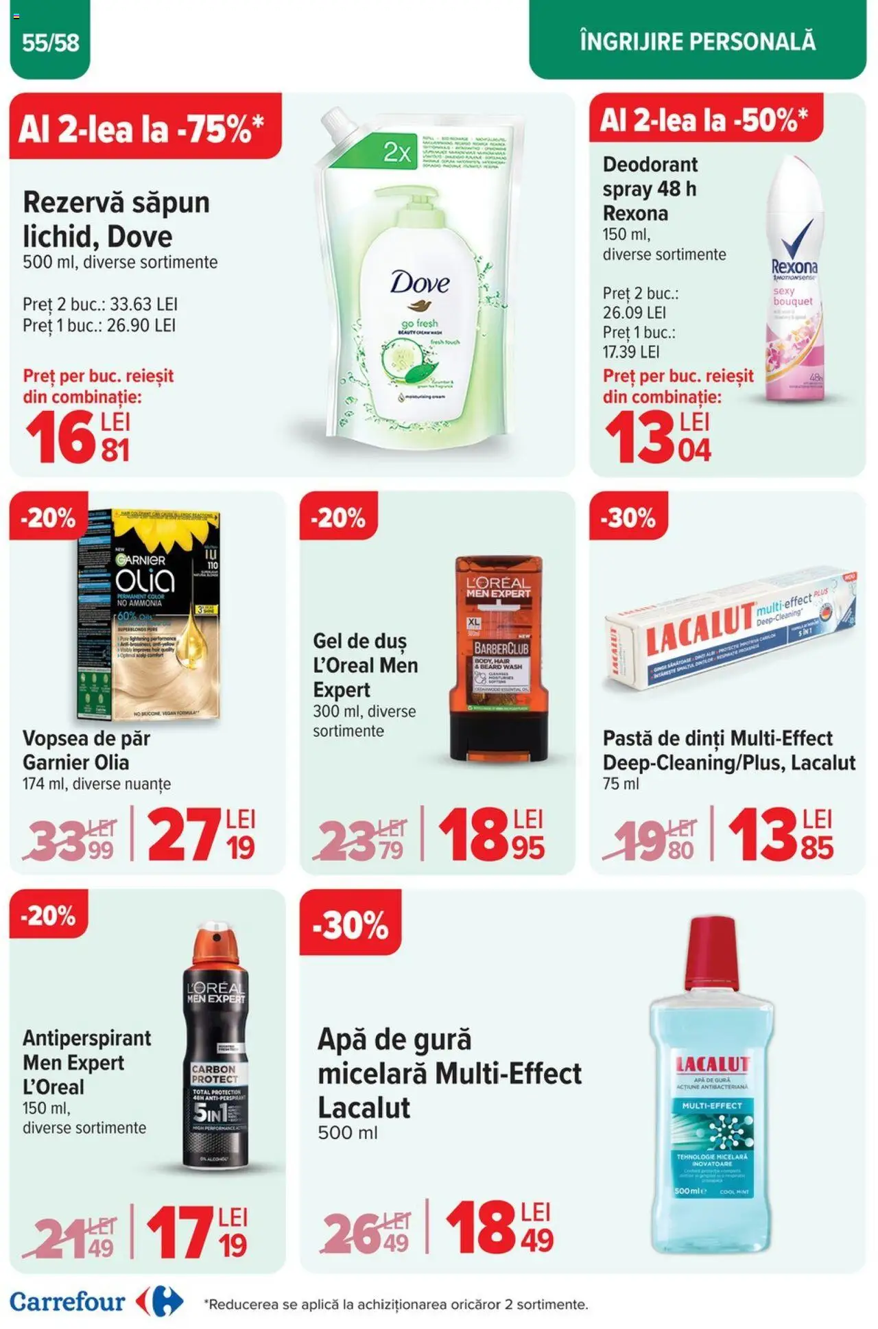 Catalog Carrefour 2 - 13 Aprilie 2025 | Pagina 55 | Produse: Gel de duș, Pastă de dinți, Apă de gură, Rezervă săpun