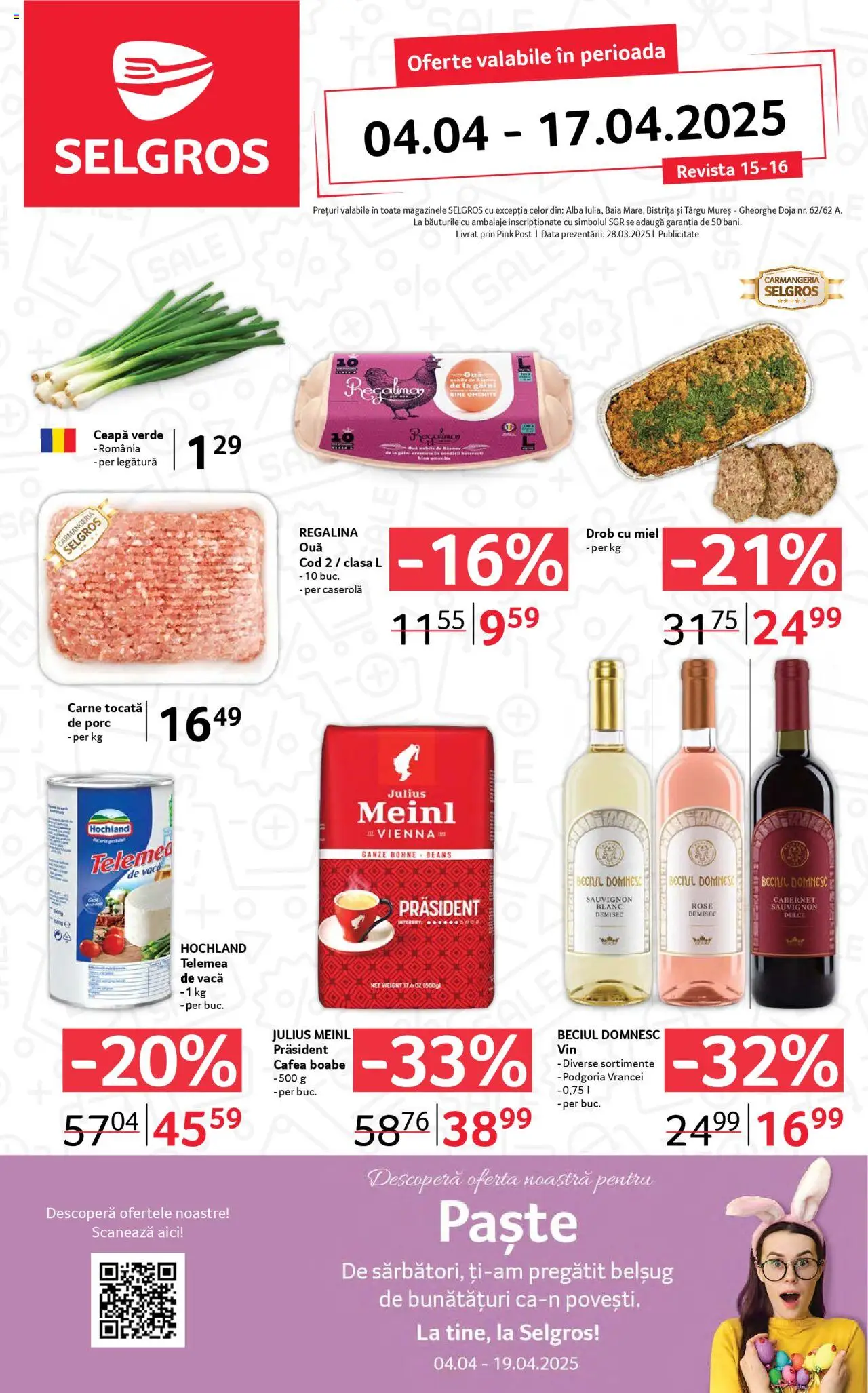 Catalog Selgros 4 - 17 Aprilie 2025 | Pagina 1 | Produse: Cafea, Carne tocată, Paste, Ceapă