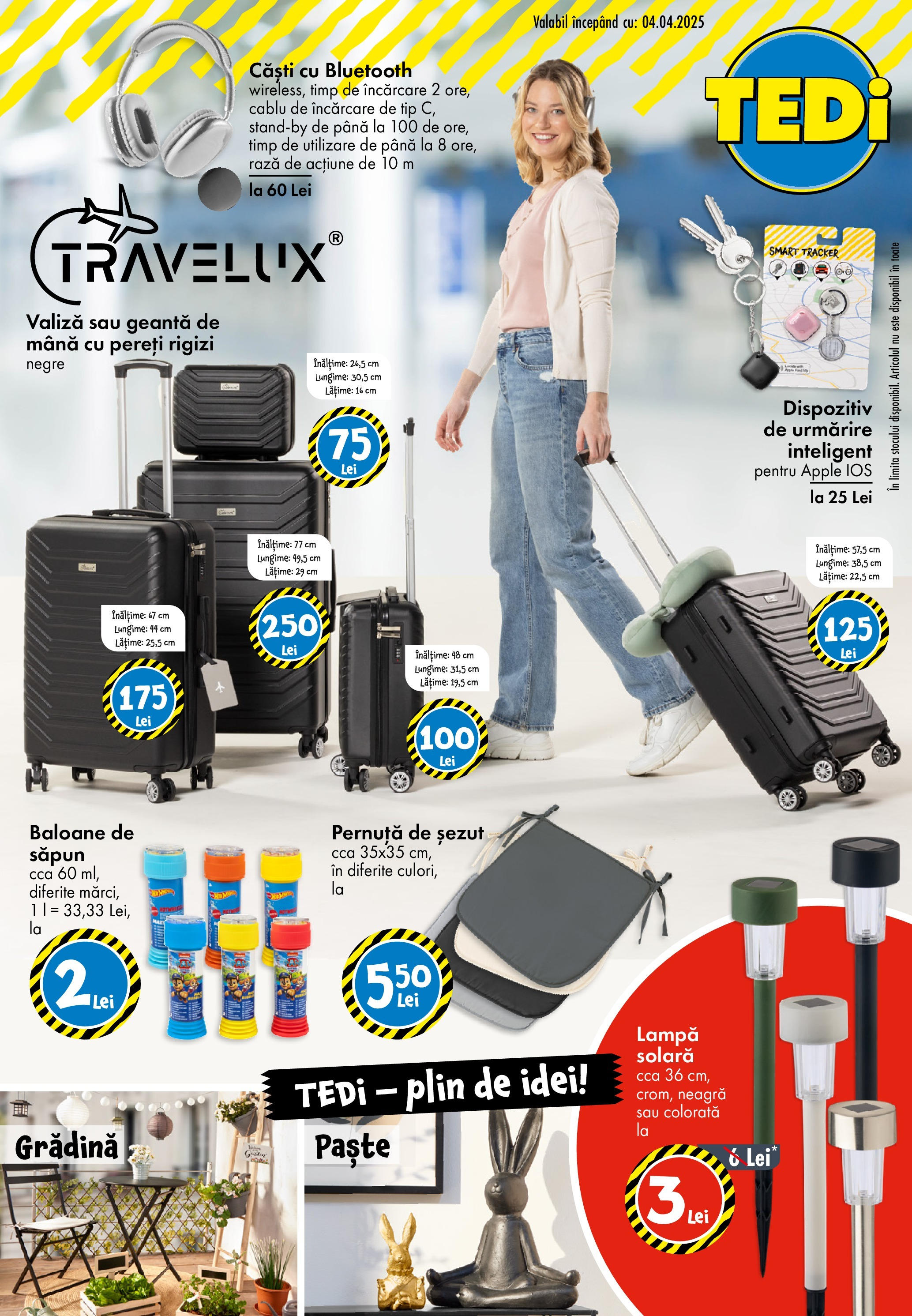Catalog TEDi 4 - 12 Aprilie 2025 | Pagina 1 | Produse: Valiză, Căști, Cablu, Lampă