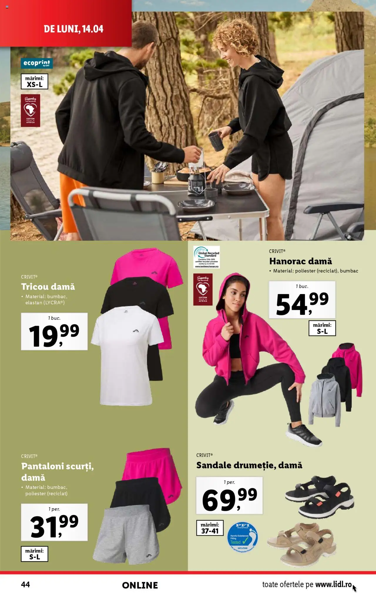 Catalog LIDL 14 - 19 Aprilie 2025 | Pagina 44 | Produse: Tricou, Pantaloni, Keşe, Sandale