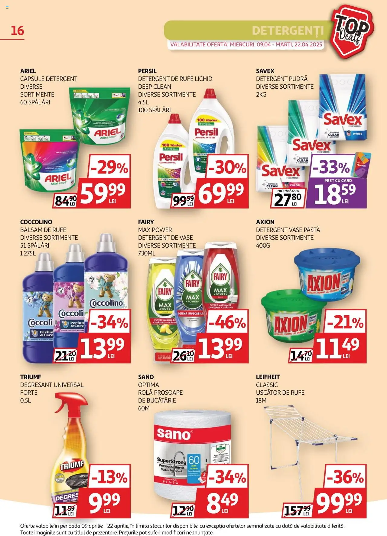 Catalog Auchan 9 - 22 Aprilie 2025 | Pagina 16 | Produse: Uscător, Bucătărie, Balsam, Detergent